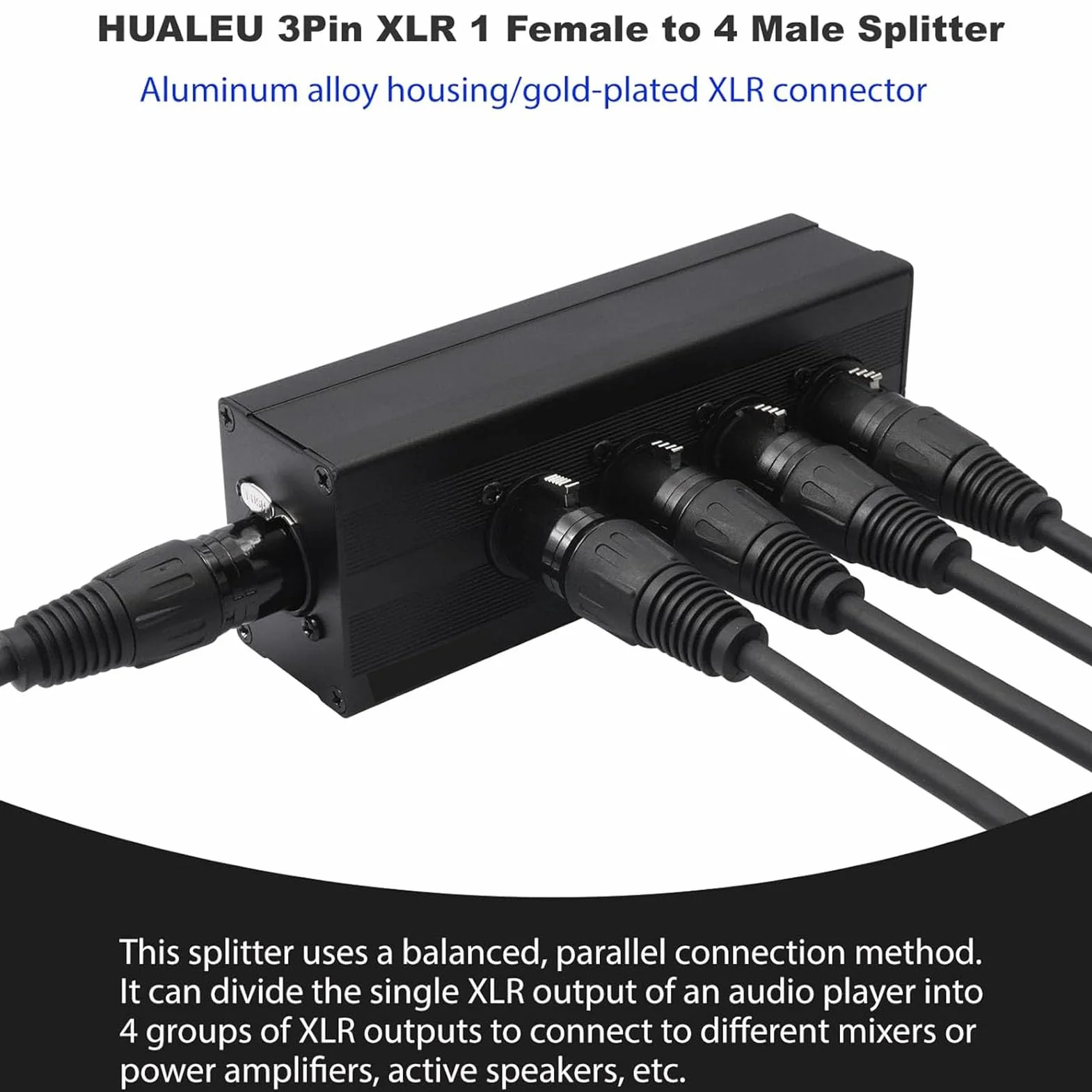 Topiky Caja Divisora ​​XLR de 3 Pines, 1 Hembra a 4 Macho, Conexión Paralela 1 en 4 Salidas, Convertidor Adaptador de Audio Balanceado para Mezclador de Micrófono, PA, Equ