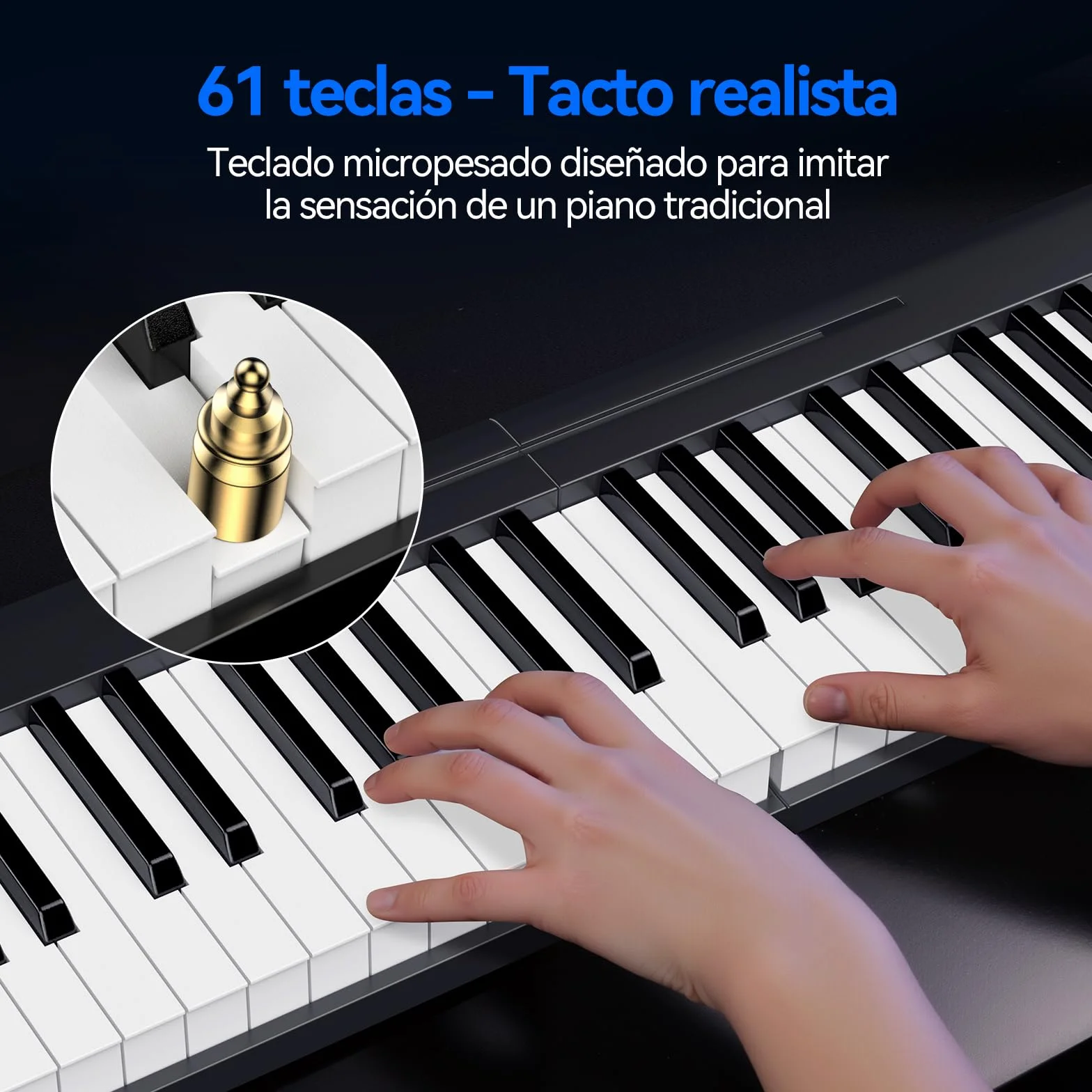 Rhymo Teclado Piano Plegable, 61 Teclas Piano Eléctrico Sensible, Teclado Eléctrico Portátil Contrapesado con Bluetooth MIDI, Teclado Digital Plegable para Principiantes, Viajar