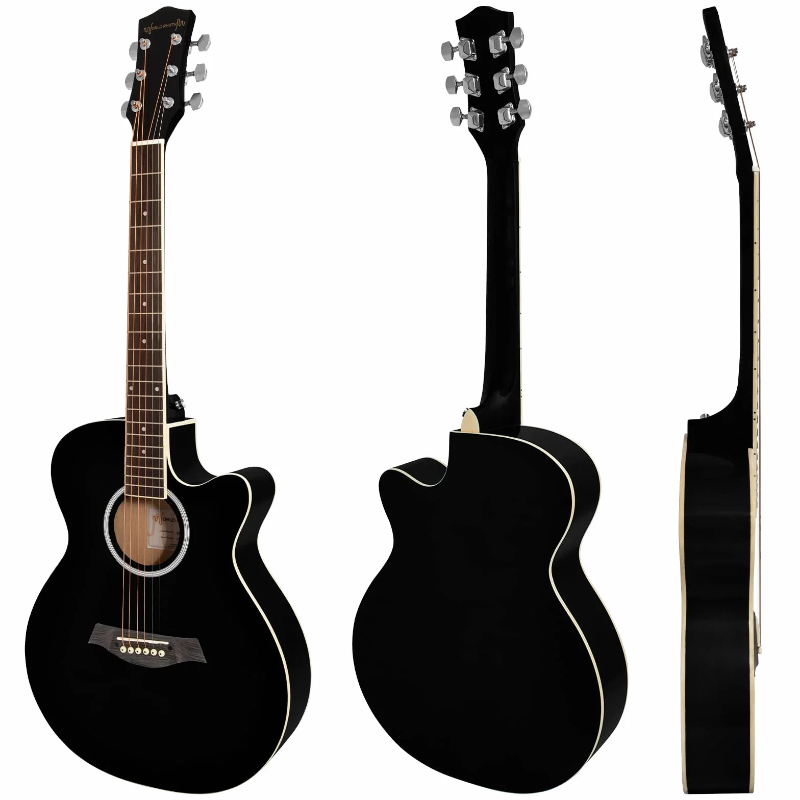 Guitarra acústica 3/4 - Guitarra de cuerpo pequeño para principiantes en negro