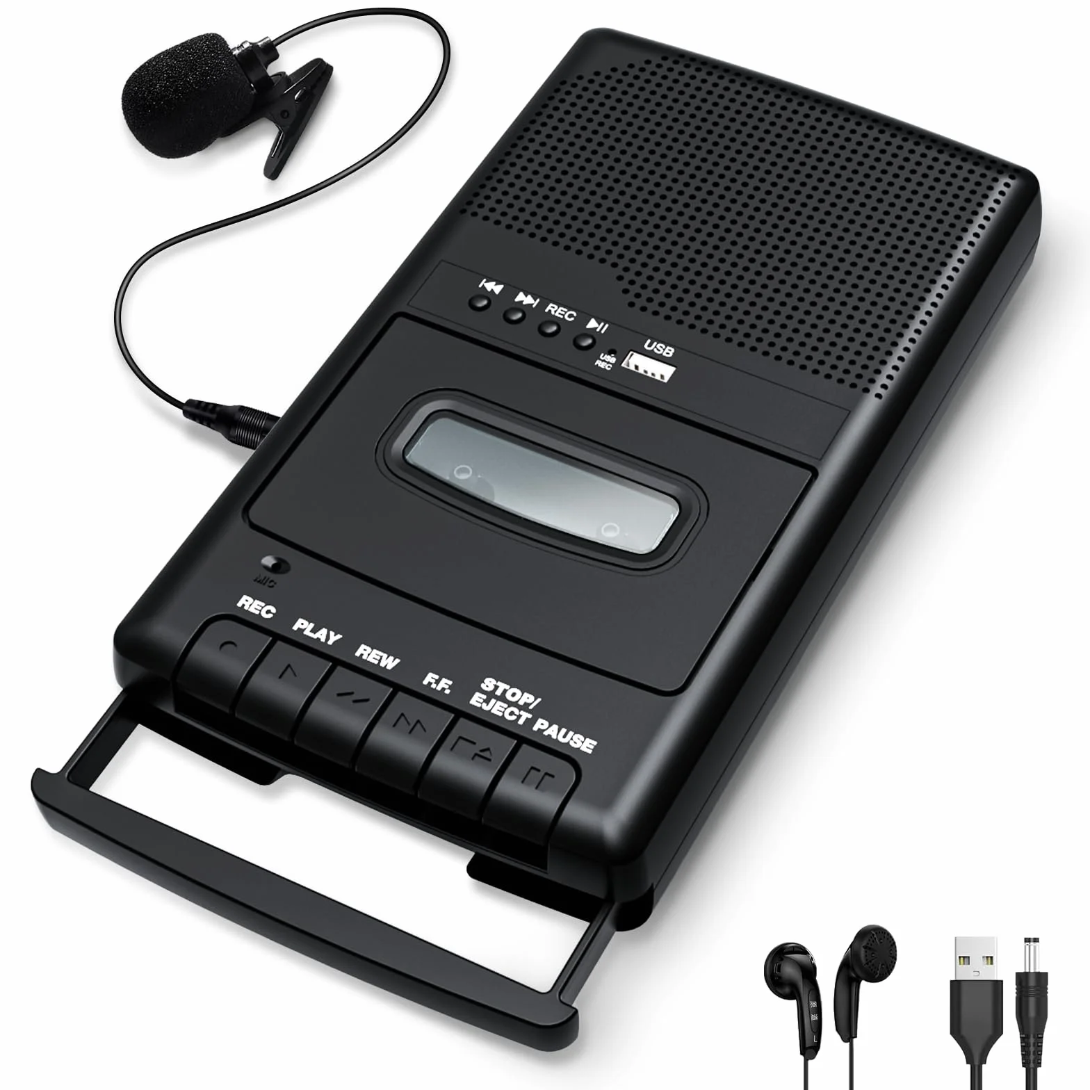 Reproductor de Casetes Shoebox Portátil con Conversión a USB Digital, Micrófono y Altavoz Integrado