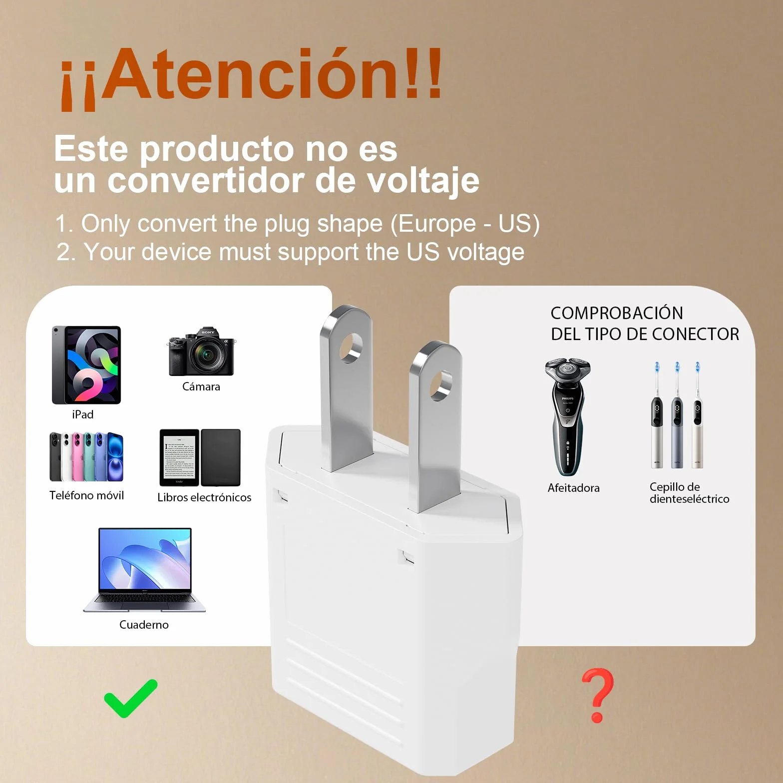 GRIFEMA Adaptador Enchufe USA Tipo A 4 Piezas, Adaptador de Viaje para Clavijas Tipo C/E/F/L/A/N, 6A 250V