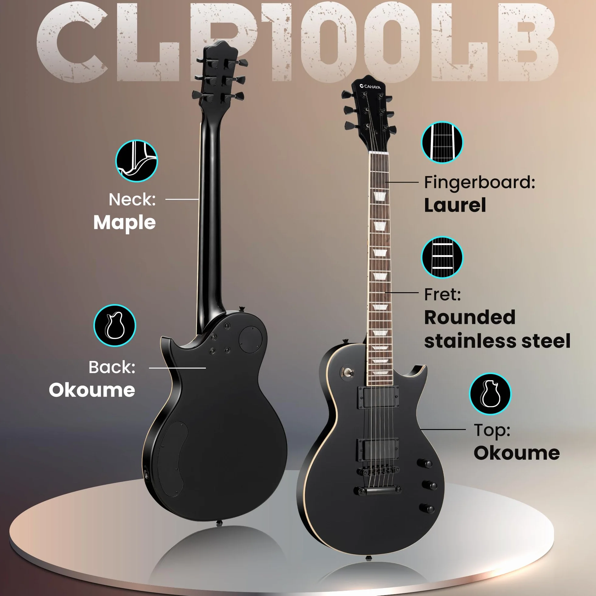 CAHAYA Guitarra Eléctrica LP 39": Kit para Principiantes, Cuerpo de Okoumé, Mástil de Arce, 2 Pastillas Humbucker, con Funda, Correa y Cable, Negro