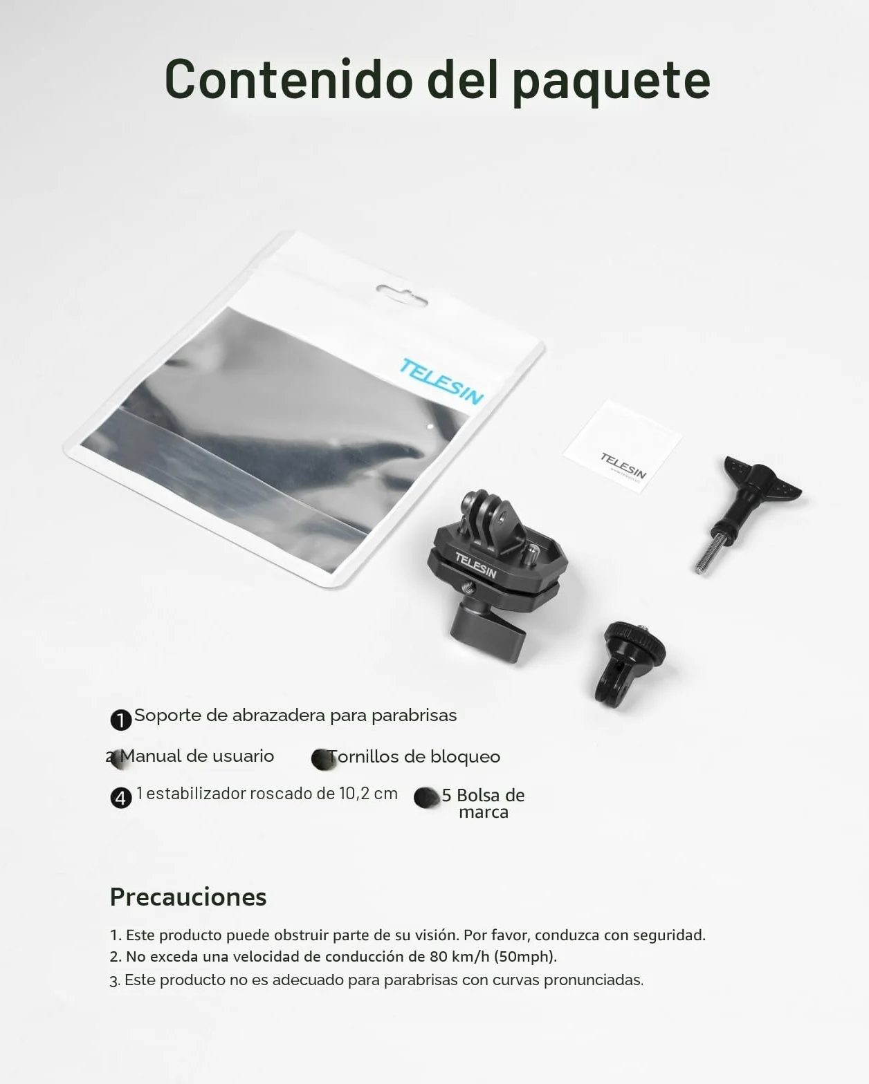 TELESIN Soporte de Aluminio para Parabrisas de Moto con Abrazadera Clip Compatible con Hero 13 12 11 10 9 Insta360 X5 X4 X3 Ace Pro Osmo Action 6 5 Pro 4 3 2 Accesorios para Motos y cámaras de acción