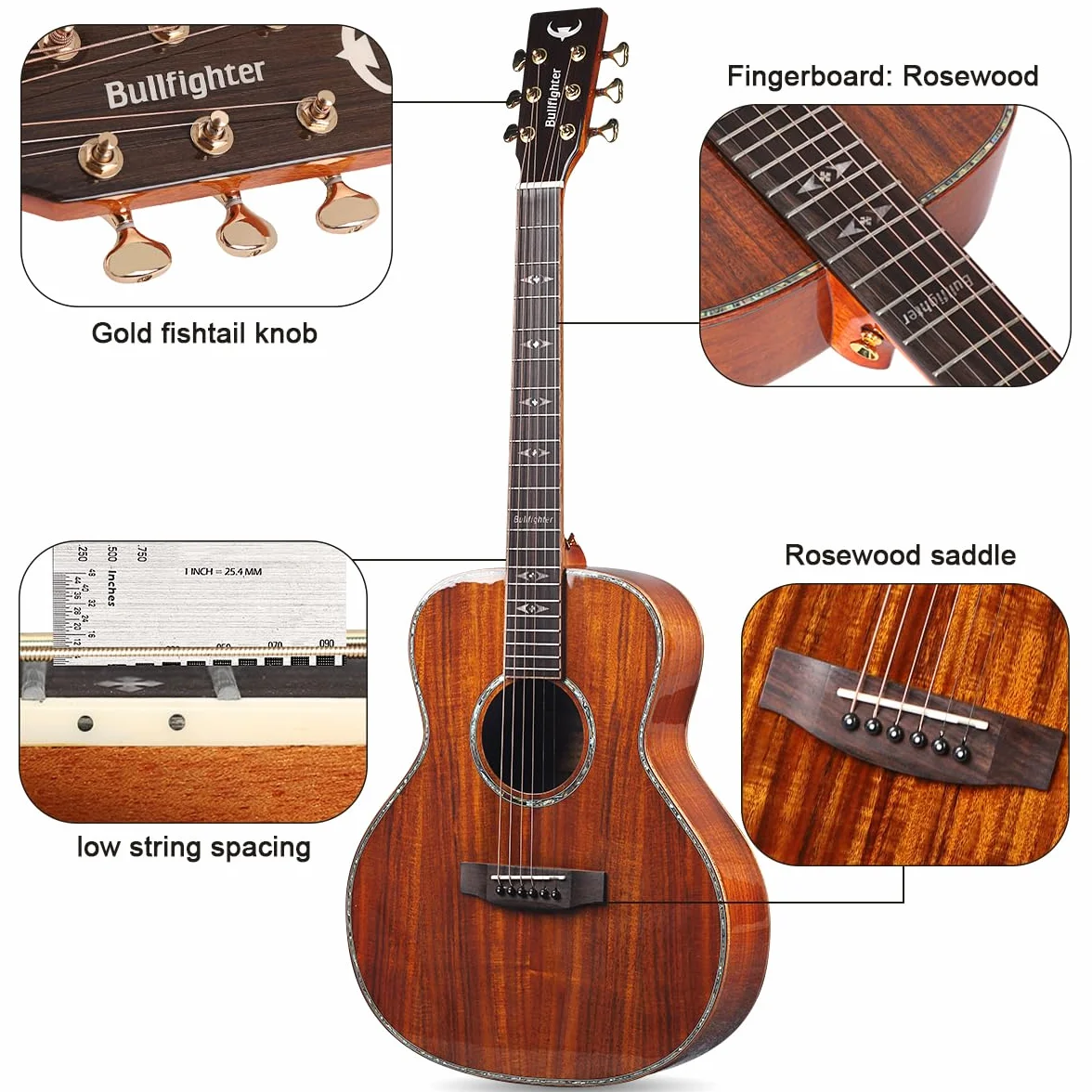 Kit de guitarra acústica de 41 pulgadas para principiantes, guitarras folk pop para niños y adultos, kit de guitarra acústica con funda, correa, afinador, cuerda, púas