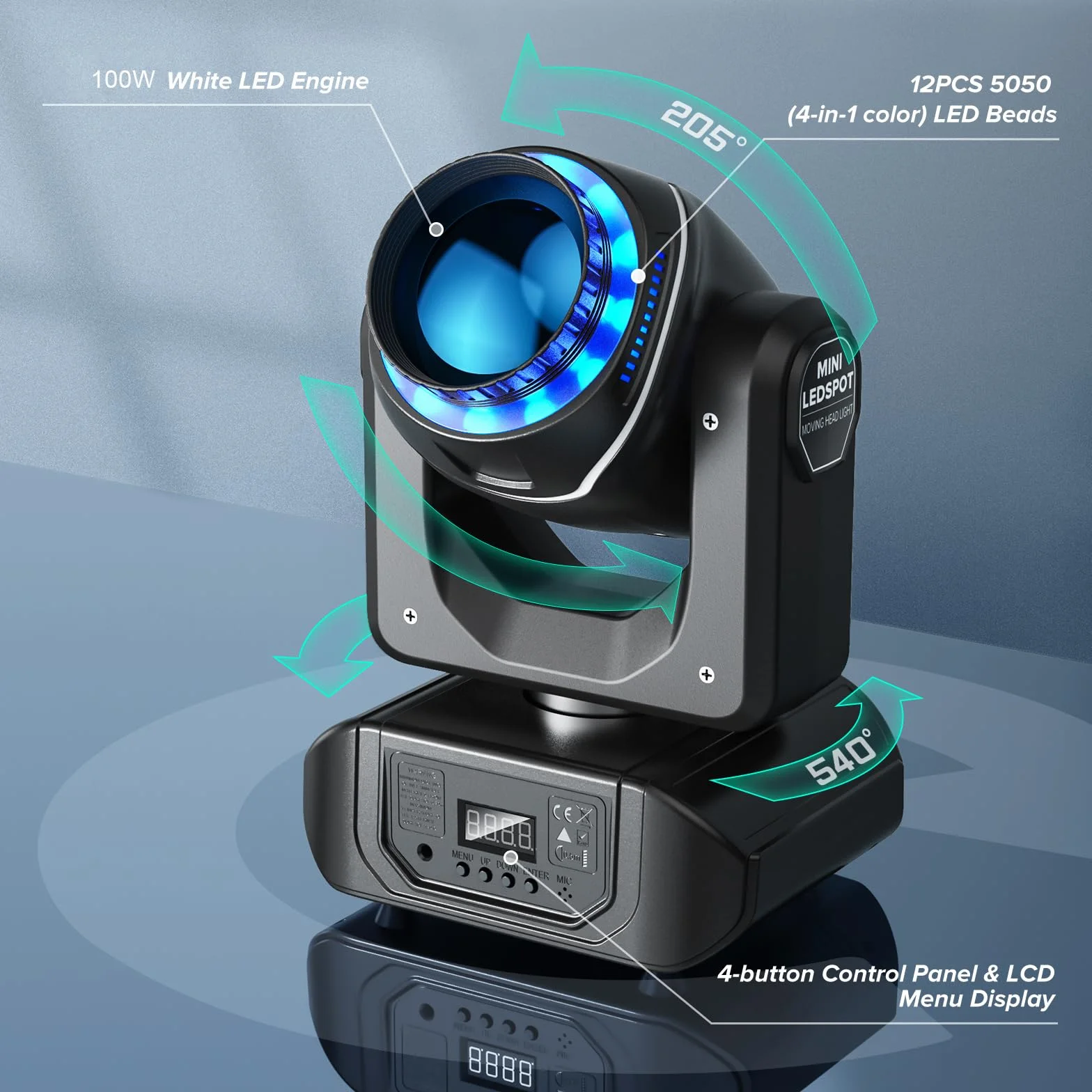 UKing 100W Cabeza Móvil de Luz de Escenario con mando a distancia, 10 patrones + 8 colores + 18 luces de fiesta de alto brillo con efecto de haz de prisma para discoteca, bar, festival de bodas