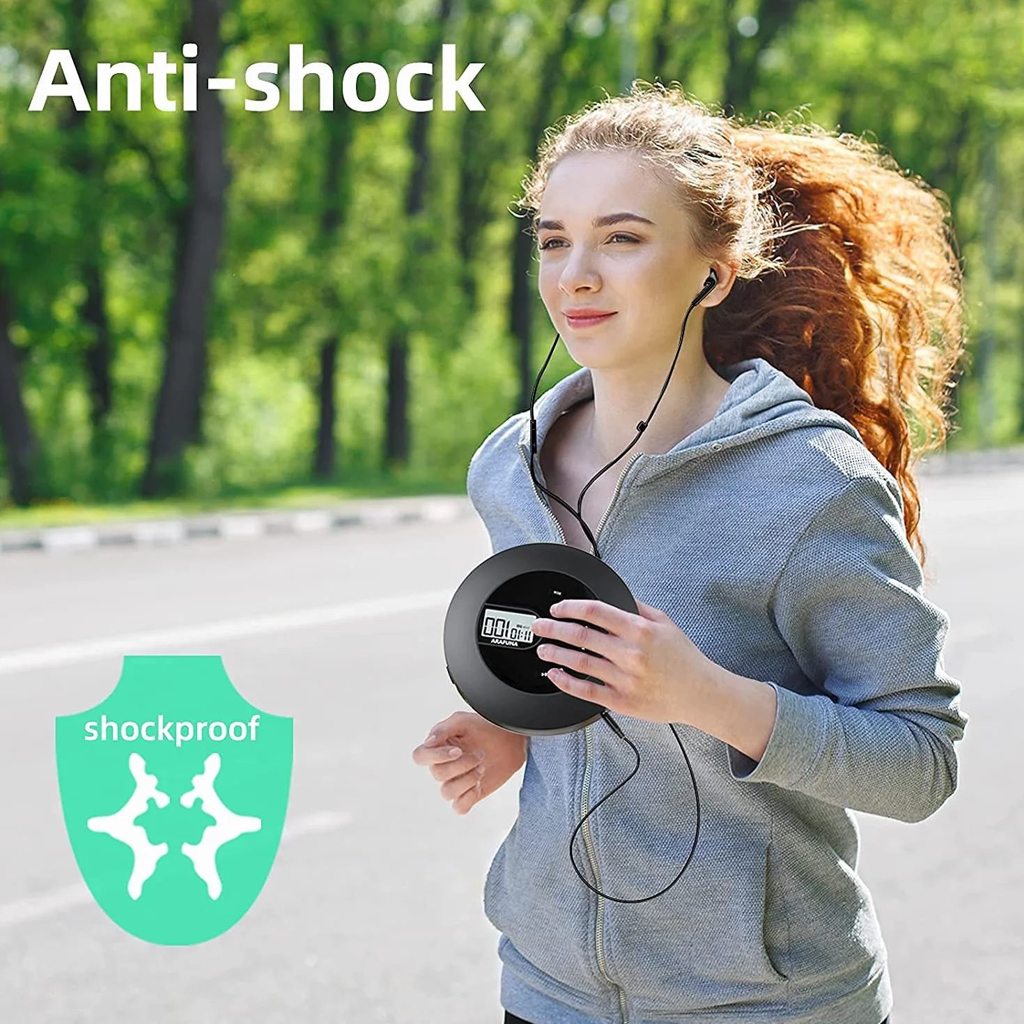 Reproductor de CD Portátil Recargable con Auriculares Antisaltos para Coche Viajes
