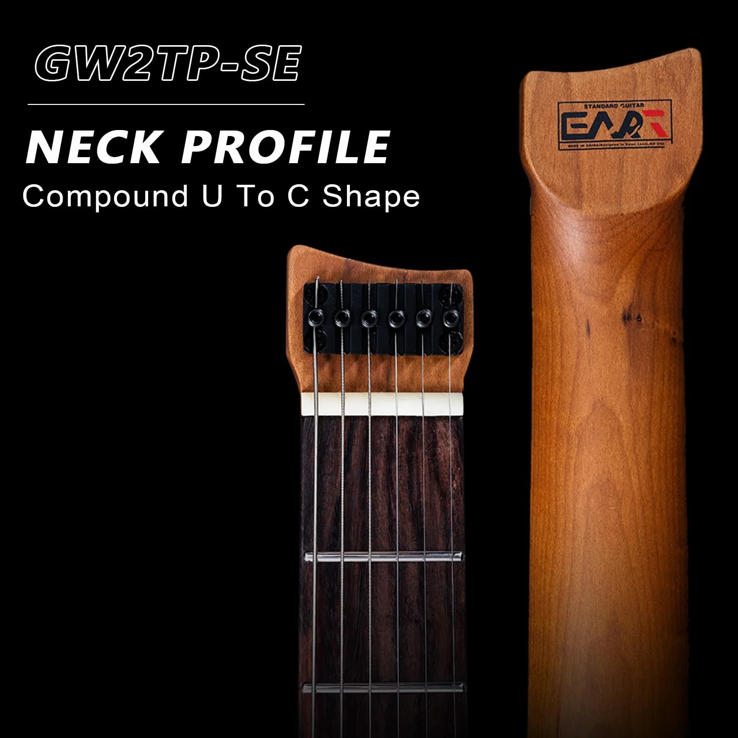 EART GW2TP-SE Guitarra eléctrica sin cabeza con cuerpo de caoba tostada, pastillas Artones-TSE, extremos redondeados, trastes medianos jumbo de acero inoxidable (verde)