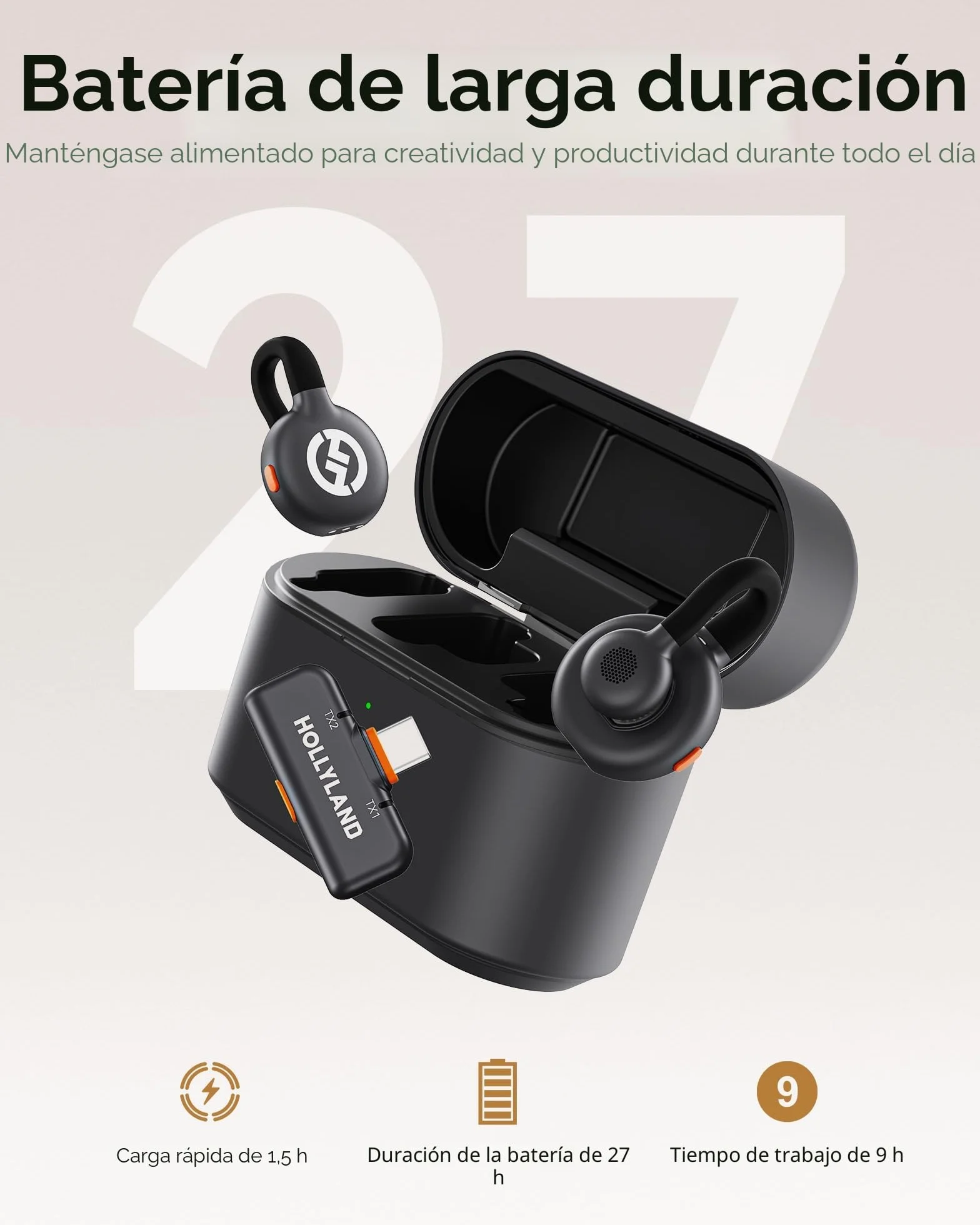 Hollyland Lark M2S Micrófono InalámbricoType C para iPhone 15,16, Android, Alcance 300 m, Clip de Titanio, ENC, Duración 30H, Micrófono Lavalier para Livestreaming Vlog (2TX+1RX)