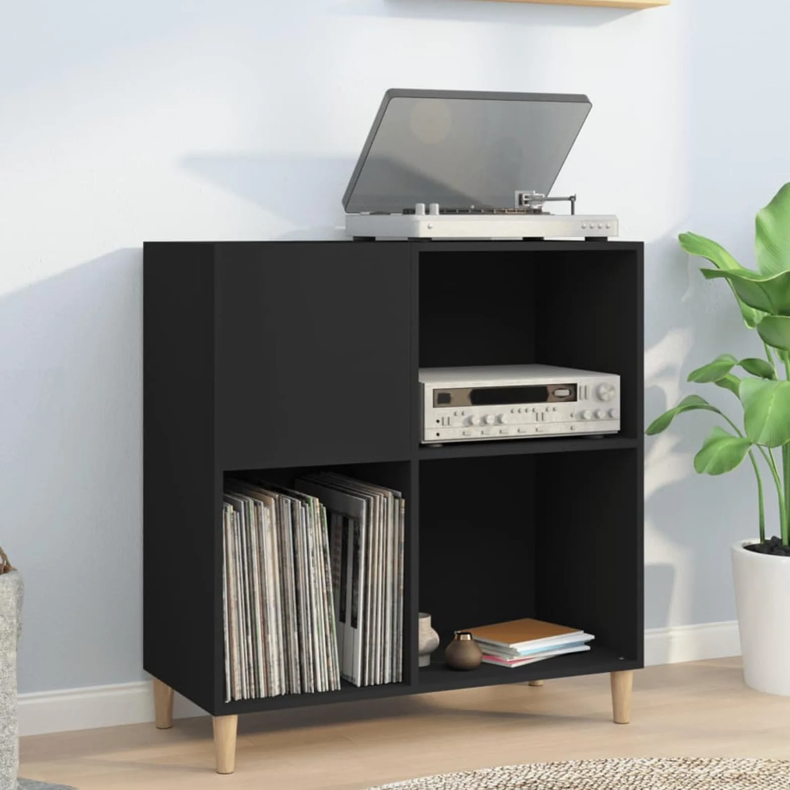 ShGaxin Mueble Estantería CD Tocadiscos Madera Contrachapada Negro 84,5x38x89 cm - 831990