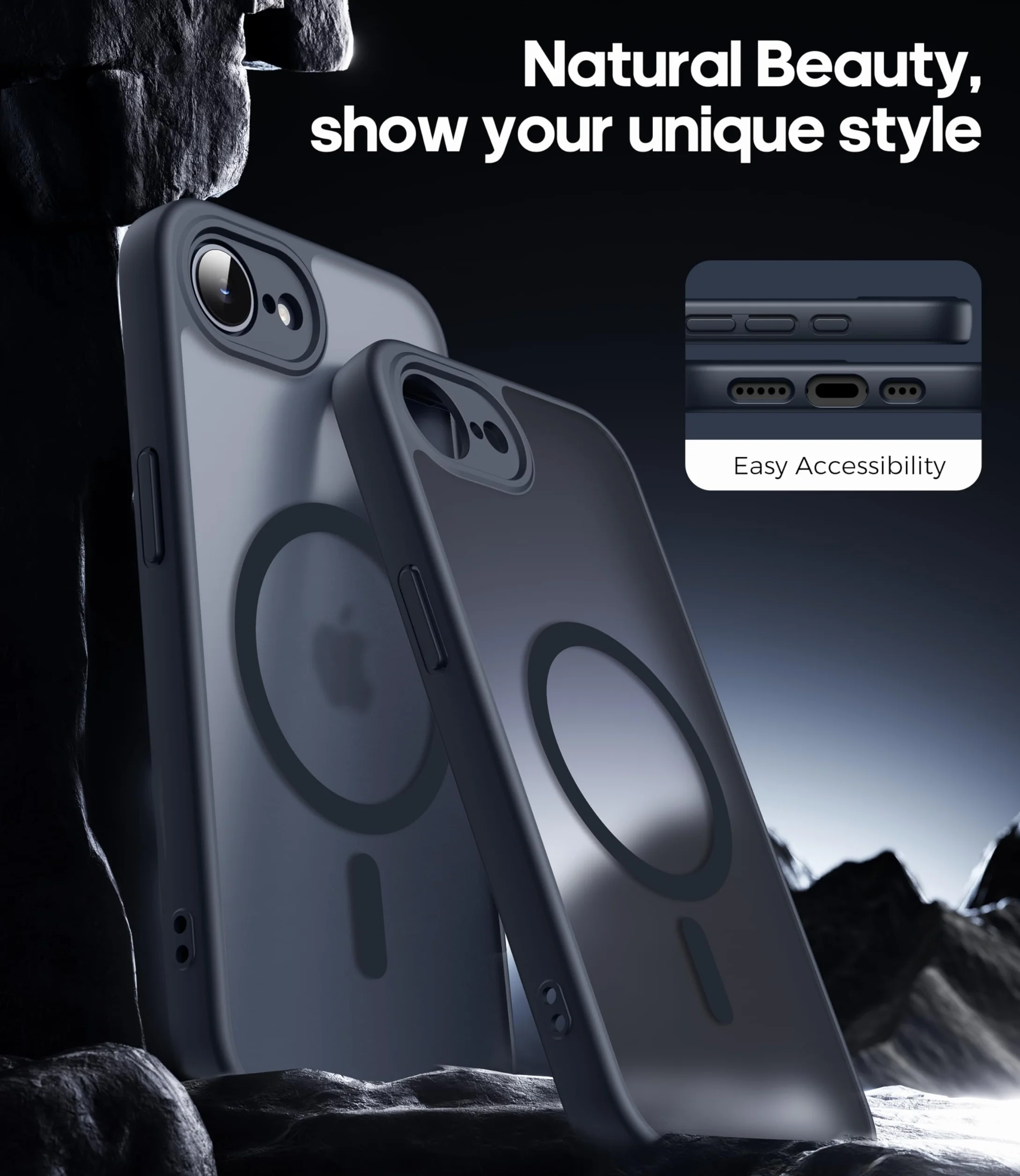 FLLAO Funda para iPhone 16e / iPhone 17e, Compatible MagSafe con 2 Piezas Protector de Pantalla Cristal Templado, Magnética Carcasa iPhone 17e / 16e Translúcida Mate Trasera Fina Antigolpes, Negro