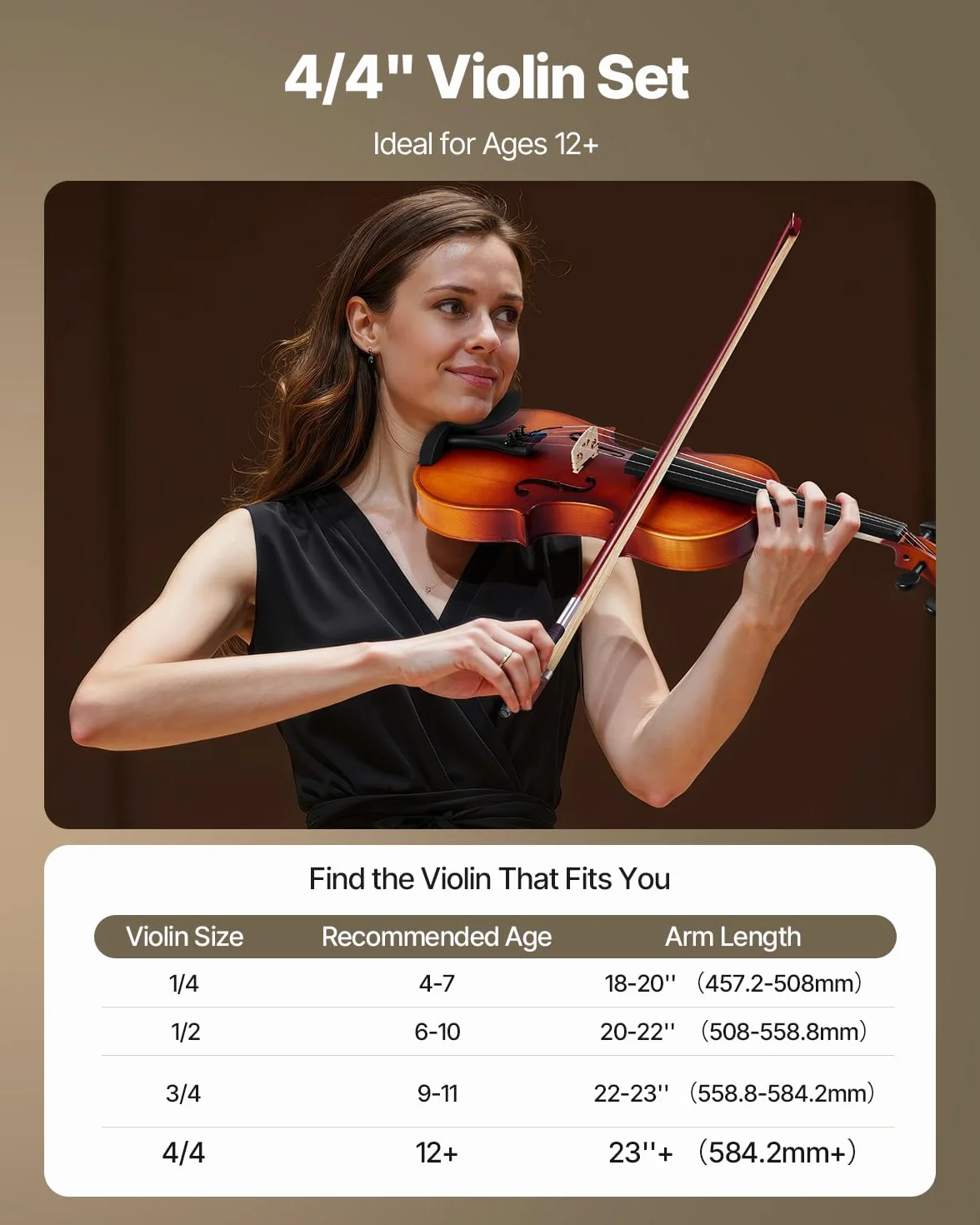 VEVOR Violín de 355 mm de Tamaño Completo, Kit de Violín con Estuche Rígido, Resina, Arco, Hombrera, Puente, Afinador y Cuerdas Adicionales, Instrumento Musical Profesional para Estudiantes, Marrón