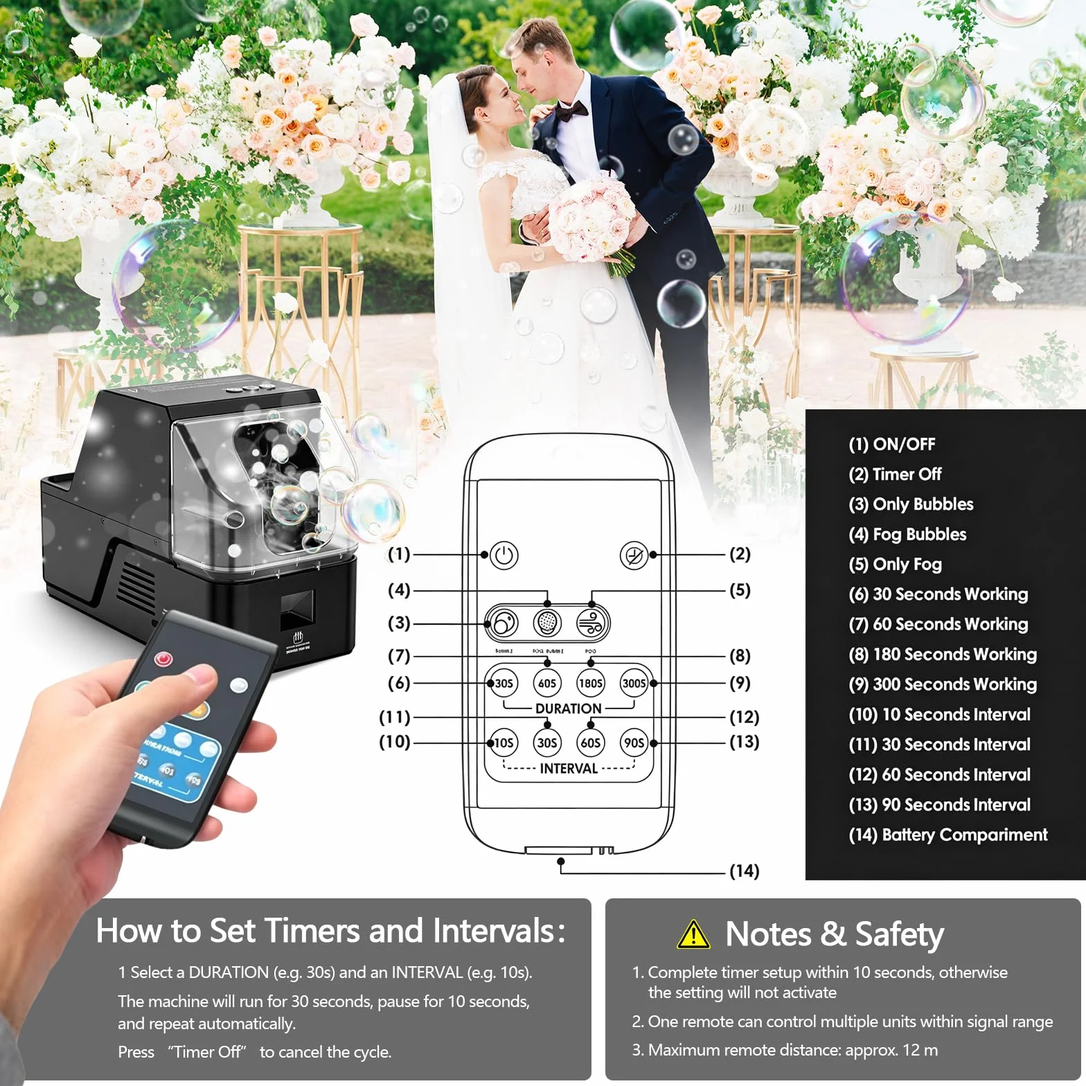Máquina de humo y pompas 3 en 1 con mando a distancia, Fog Bubble Machine para humo pompas y burbujas de humo, máquina de efectos especiales para Halloween bodas fiestas y eventos