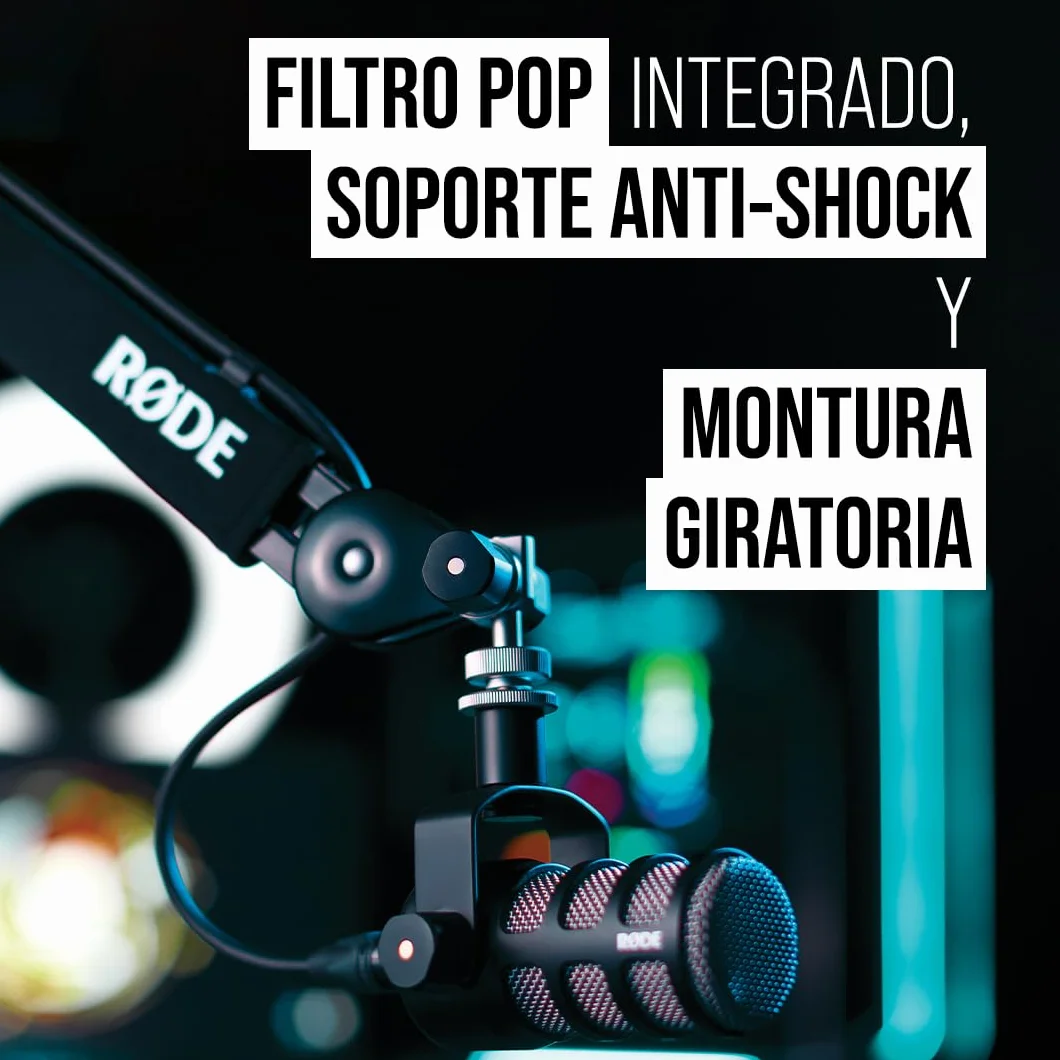 RØDE PodMic Micrófono dinámico de calidad de radiodifusión con soporte giratorio integrado para podcasting, streaming, gaming y grabación de voz, XLR (Negro)