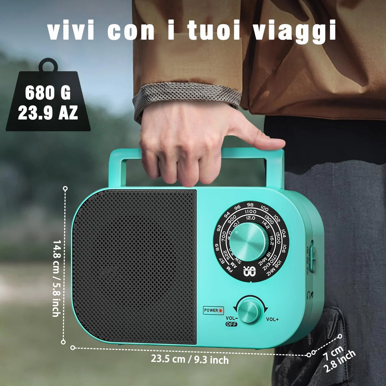 Radio portátil,Am,FM,SW,FM Radio Portátil con Fuente de Alimentación y Batería, Altavoz Integrado y Toma de Auriculares, Adecuada para Uso en Casa/Exterior/Camping/Emergencia.（Azul）