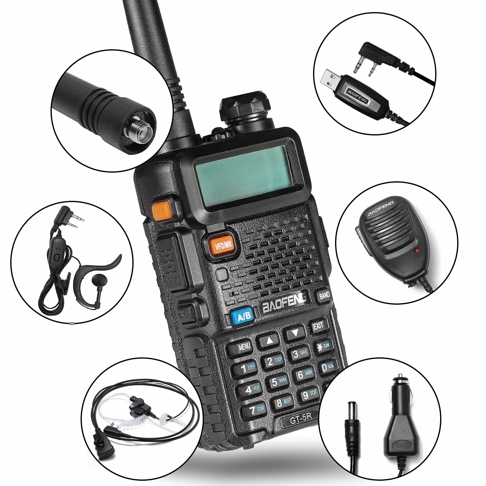 BAOFENG GT-5R Walkie Talkie actualizado Radio Bidireccional UHF VHF de Doble Banda Radio Amateur portátil de Largo Alcance con 144-146/430-440 MHz, 128 Canales, batería de 1800 mAh, Soporte Chirp