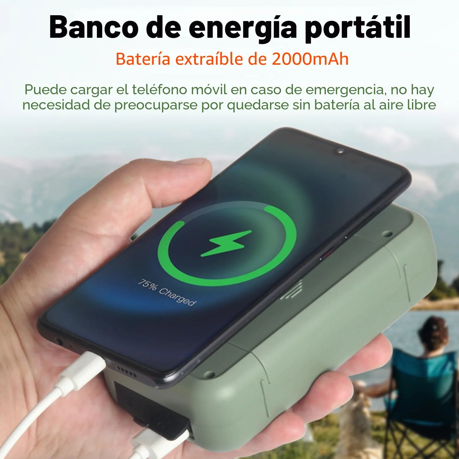 Emergency Radio Portátil Solar Recargable FM/AM Dinamo Manivela Linterna LED 2000mAh Powerbank SOS USB
