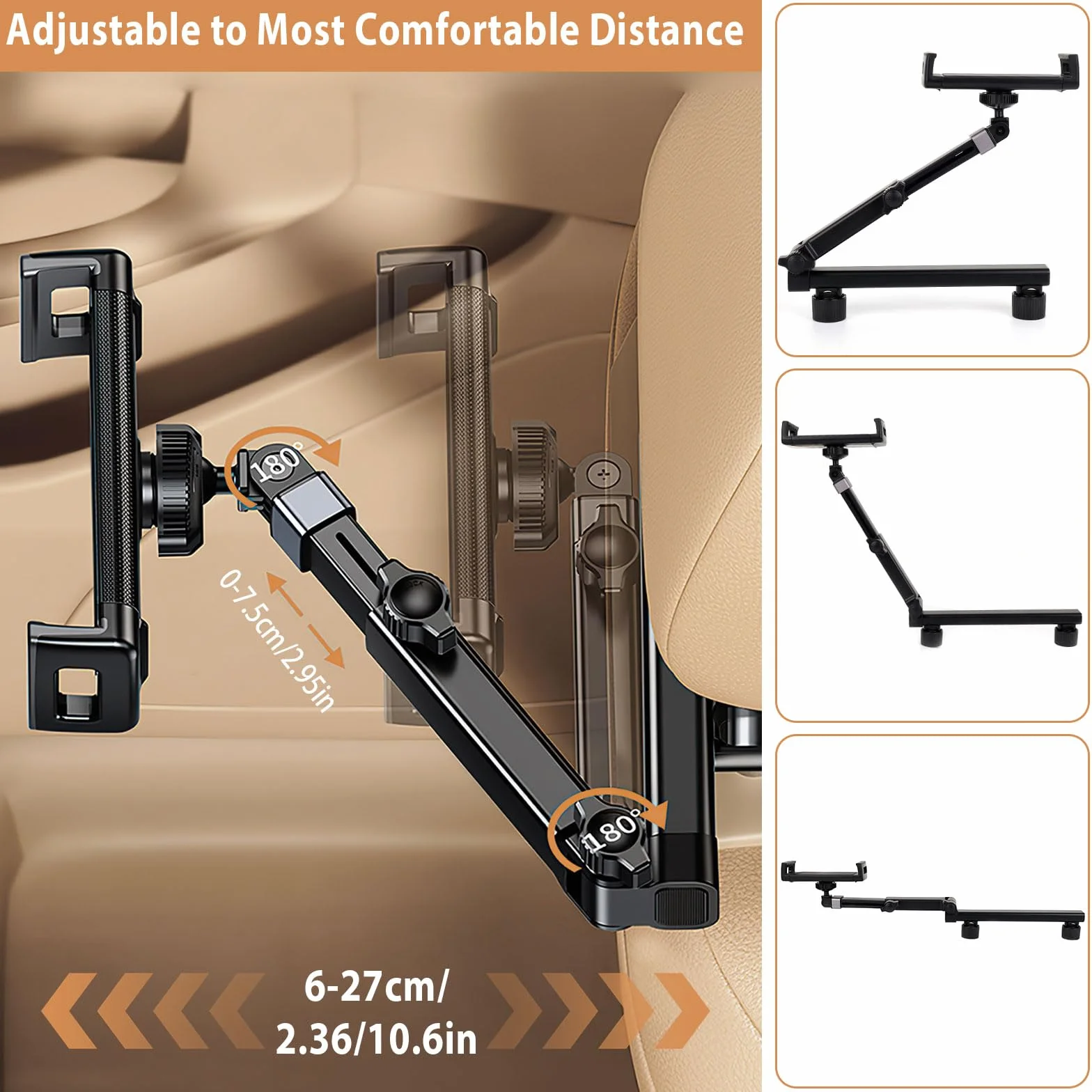 Soporte Tablet Coche Extensible, Soporte Extensible para Tablet Móvil Soporte Reposacabezas Asiento Trasero con Apoyo 360 Rotación para 4,7~31 Pulgadas de iPad y iPhone, Galaxy Tab, Huawei, Switch