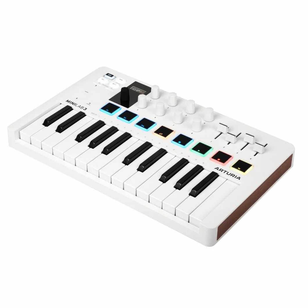 Arturia - MiniLab 3 - Controlador MIDI Universal para Producción Musical, con Paquete de Software Todo en Uno - 25 Teclas, 8 Almohadillas, white