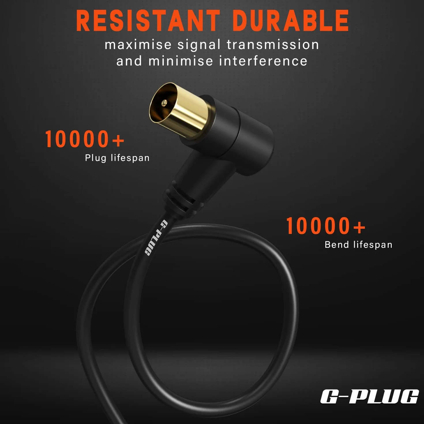 Cable de antena TV G-PLUG 1m coaxial macho-macho chapado en oro con adaptador RF y conector de ángulo recto