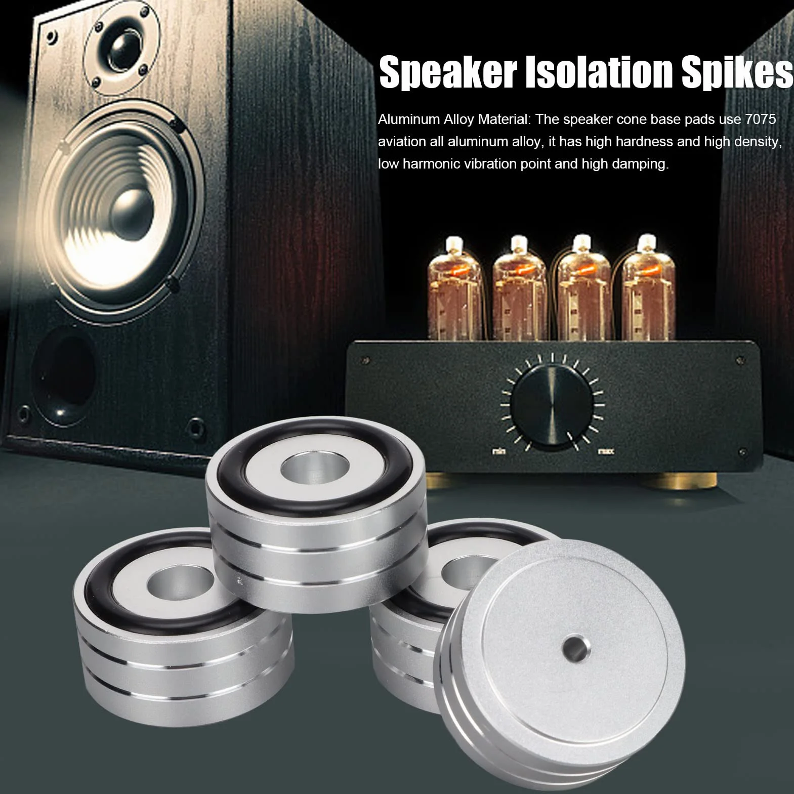 Pie de Soporte de Punta de Aislamiento de Altavoz, 4 Piezas 40x20 Mm Almohadilla de Pie de Aislamiento de Altavoz de Aluminio, Pie de Aislamiento de Tocadiscos HiFi de Goma Antideslizante, para(Plata)