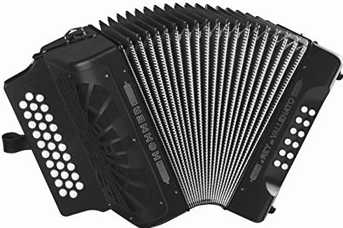ACORDEONES DIAT. BOTONES. HOHNER Acordeon de botones diatonico EL REY DEL VALLENATO BBEBAB NEGRO SILVER GRILL.