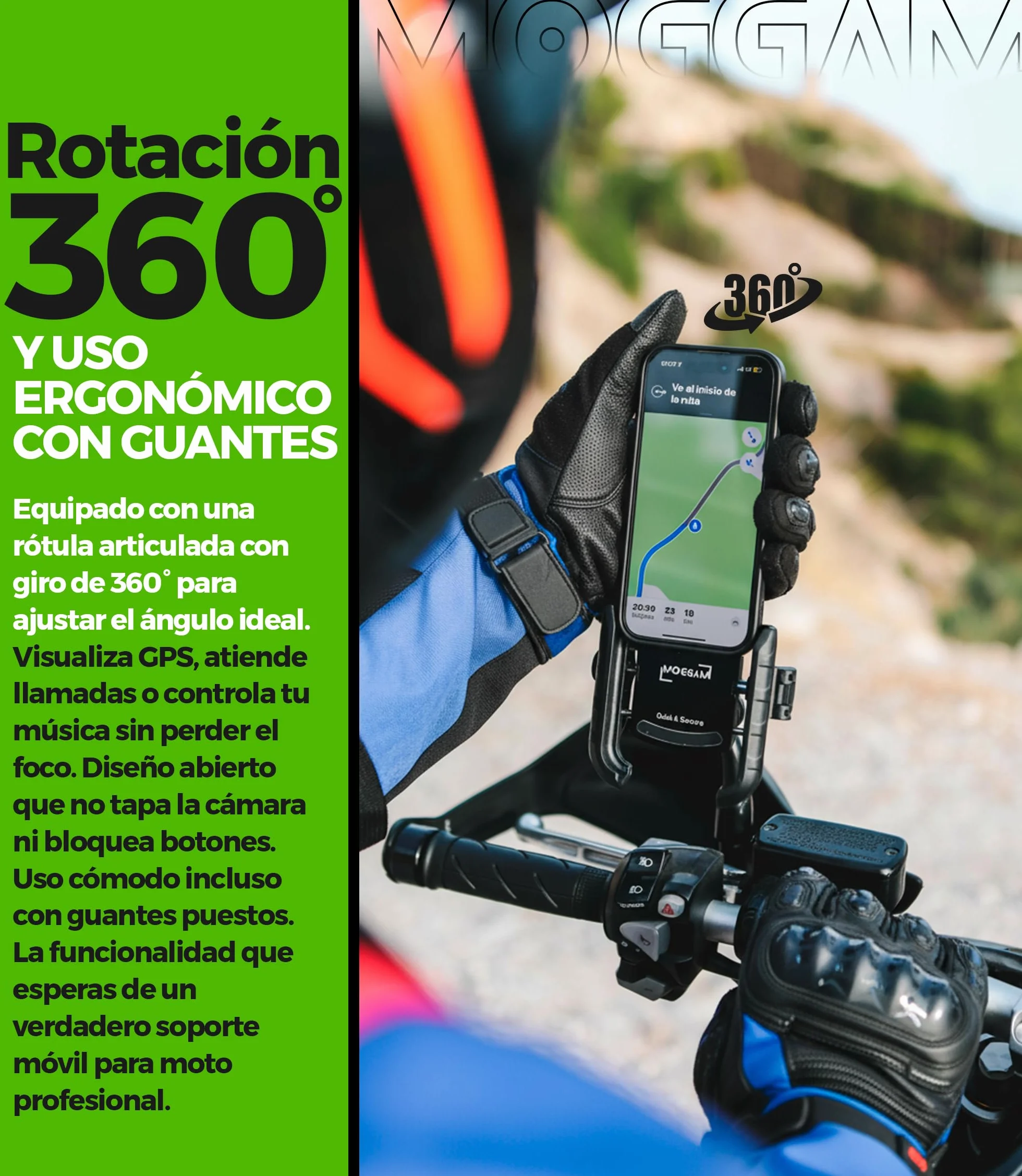 Soporte Móvil Moto Antivibración Aluminio CNC Liberación Rápida Rotación 360° Montaje Manillar 22-32mm Espejo 12-14mm Compatible Scooter Bicicleta
