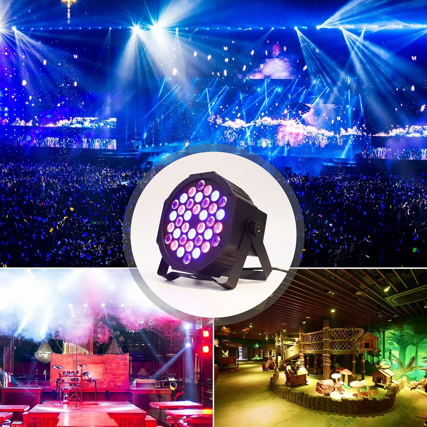 Par Lights RGB 36 luces LED de escenario activadas por sonido, control DMX, 7 modos, luces de iluminación ascendente con control remoto, iluminación de escenario, luces de fiesta DJ Par para club,