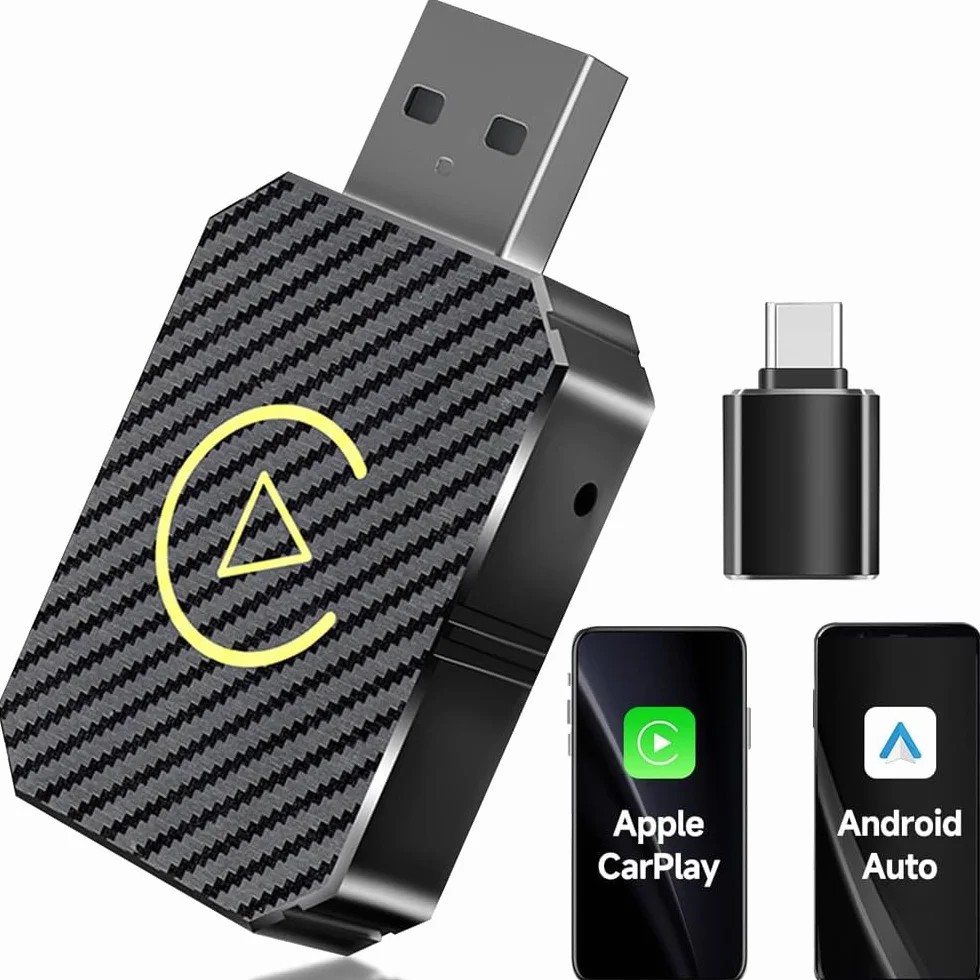 Adaptador Inalámbrico Carplay y Android Auto, Adaptador Carplay Inalámbrico Compatible con iOS 10+/Android 11+, USB C Plug and Play para Coches Después de 2016