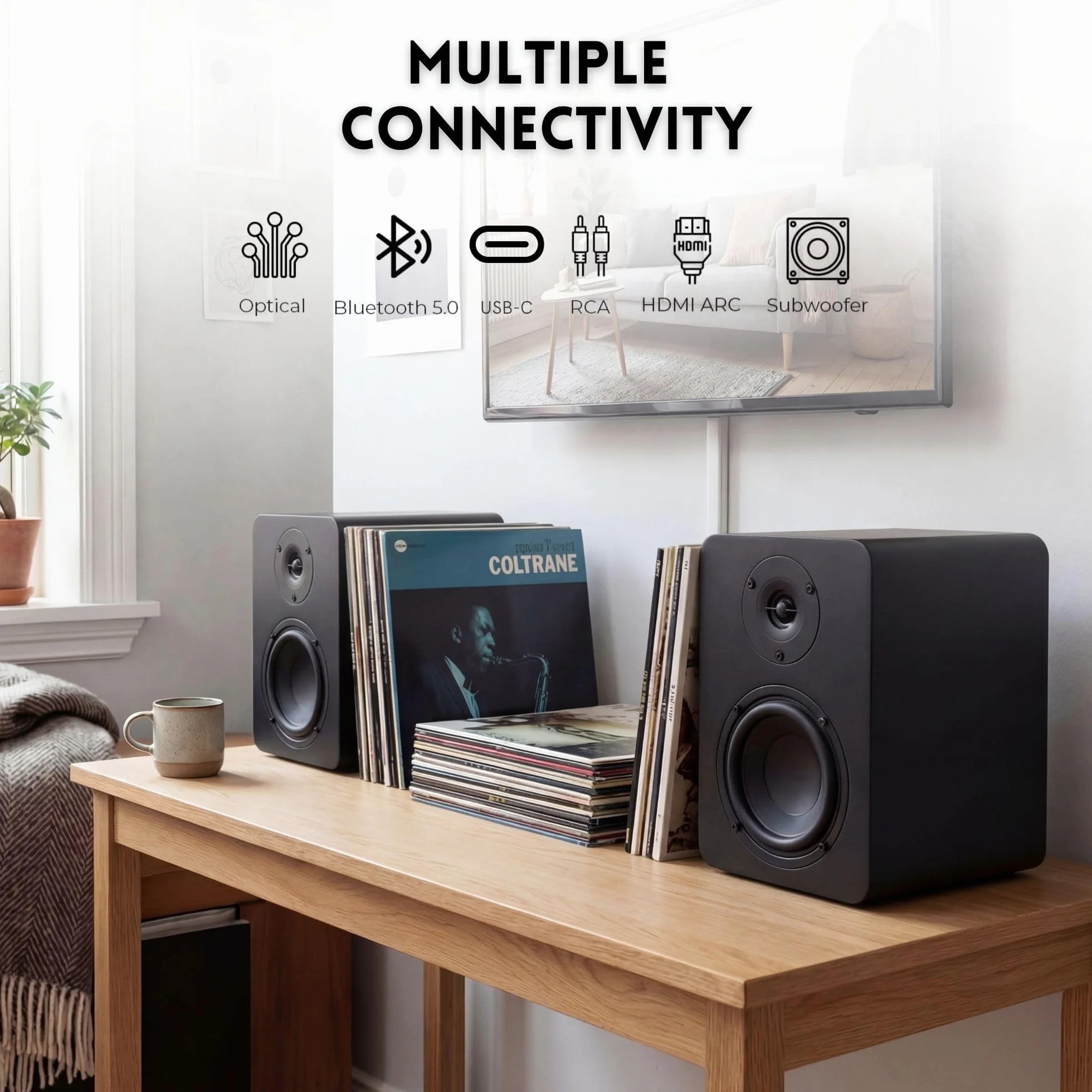 VULKKANO A4 ARC MKII Altavoces Autoamplificados con Woofer de 4", Bluetooth 5.0, HDMI ARC, Optica, RCA, USB, con Salida Subwoofer, Monitores de Estudio con Diseño Elegante, Color Negro