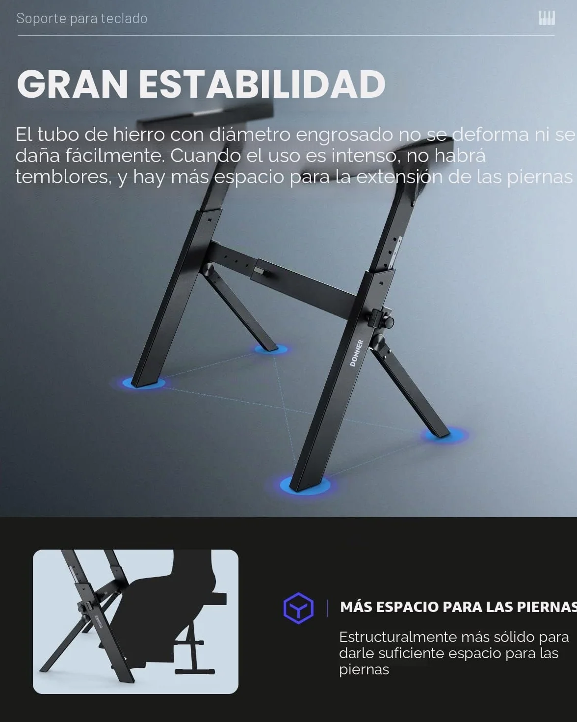 Donner DKS-100 - Soporte plegable para teclado, estilo Z, resistente, portátil, ajustable y plegable, apto para teclado MIDI de 37 54 61 88 teclas, teclados electrónicos, pianos digitales
