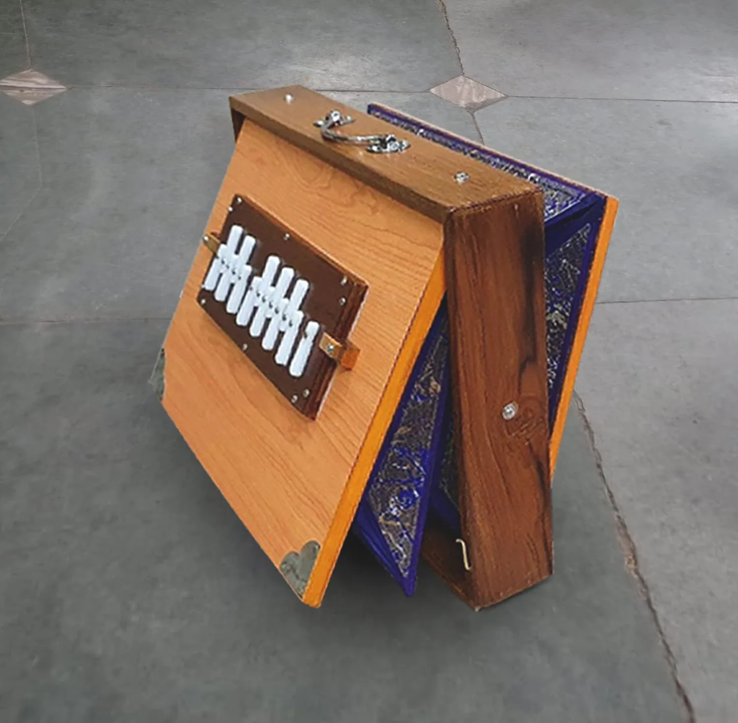 Caja Shruti, grande y pequeña Madera de teca pura Sur Peti con forma Bolsa, Color natural, Instrumento musical sintonizado 432 Hzand 440Hz (Made in INDIA))