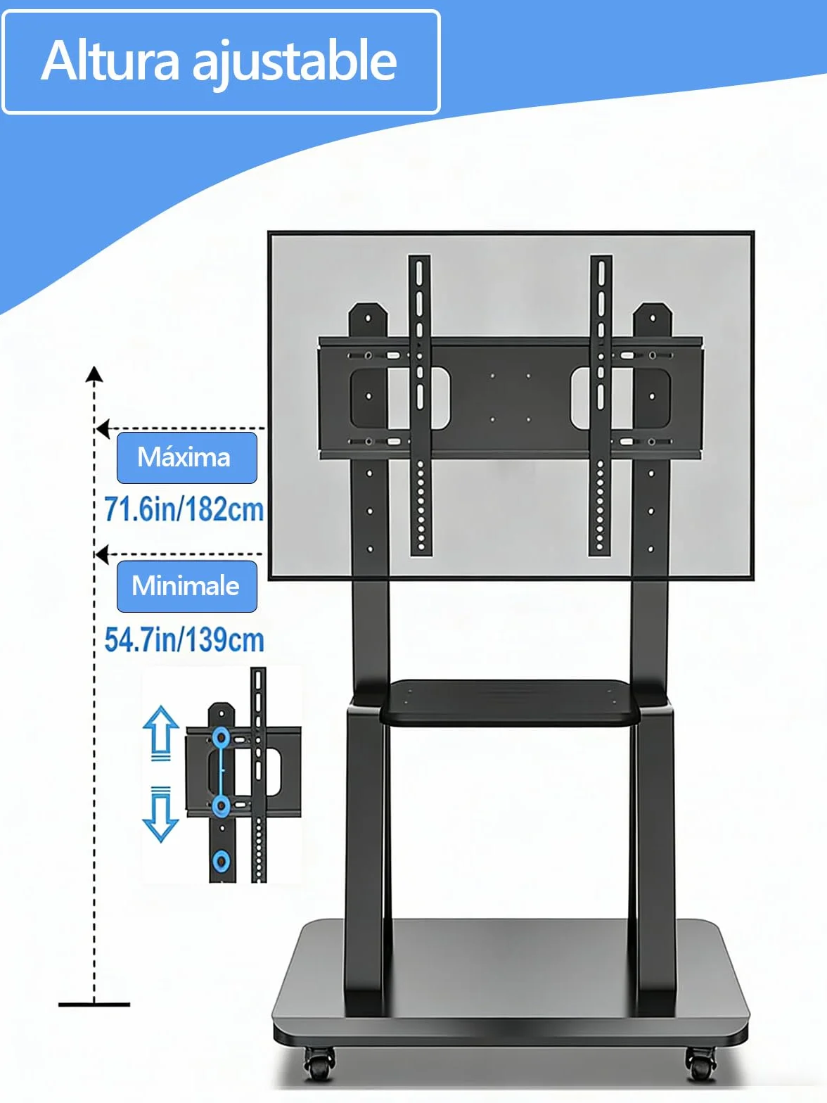 Hellsehen - Soporte para TV móvil, carrito de TV con ruedas regulable en altura, soporte de suelo resistente para pantallas planas LCD LED OLED de 32 a 190,5 cm, pizarra inteligente móvil, capacidad