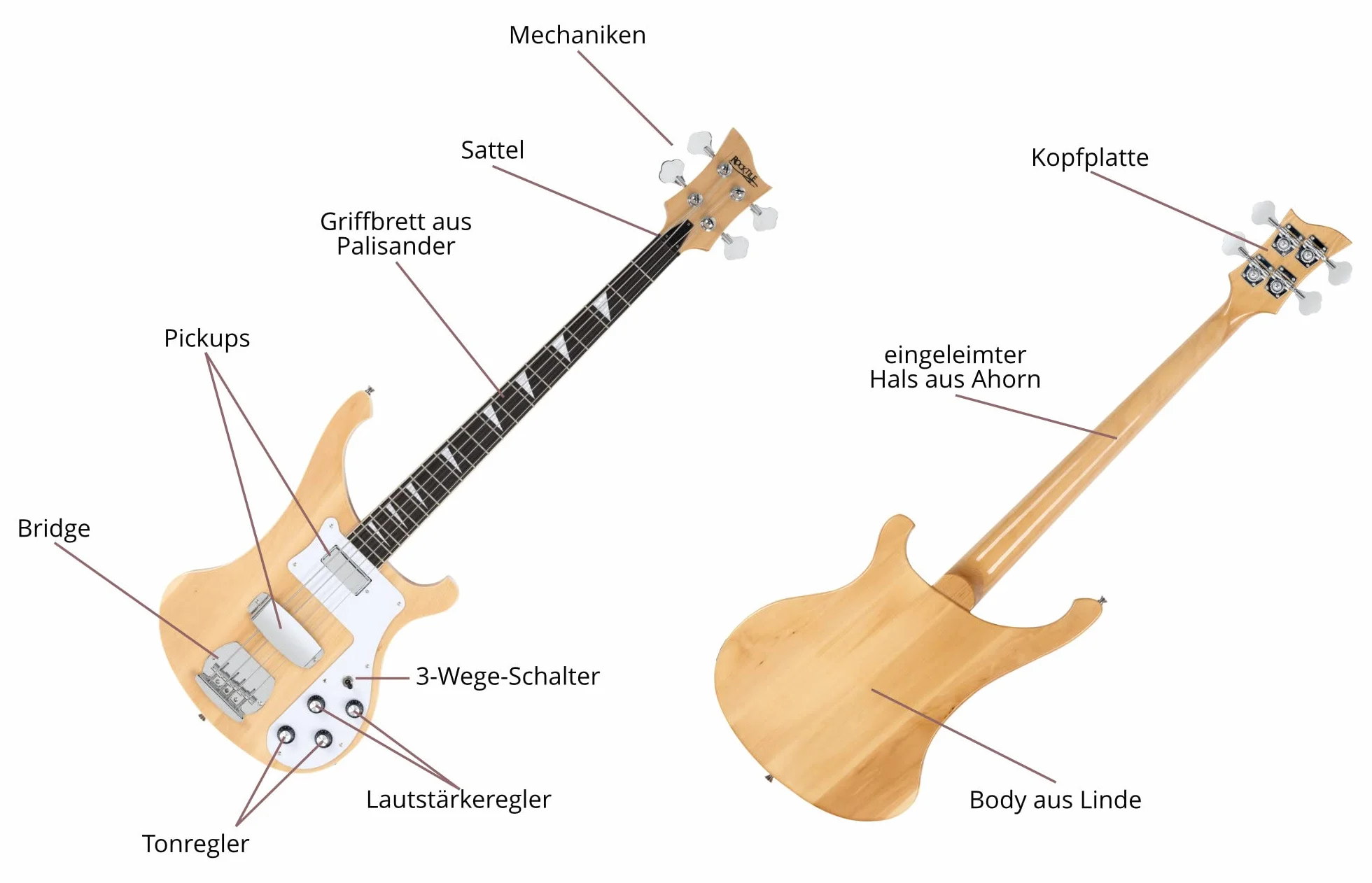 Rocktile Pro RB-400N Lumberjack Bajo Eléctrico (Longscale, Humbucker, Single Coil, mástil set-in) natural
