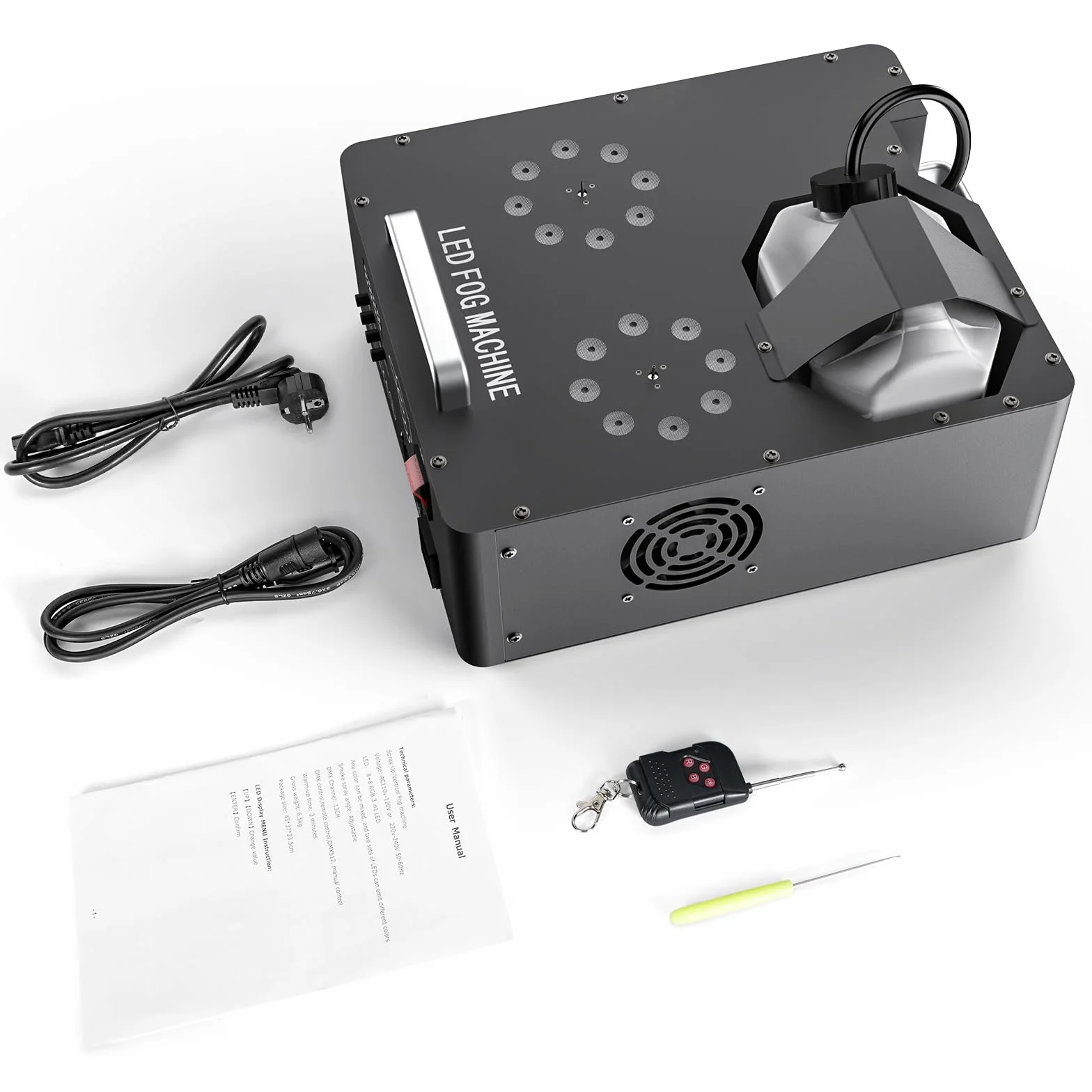 2000W Maquina de Humo, 8+8 LEDs Máquina Humo Discoteca con Remoto Inalámbrico, Bengalas de Humo de Colores para DJ, Fiestas, Halloween, Bodas, Escenarios, Navidad, Escenario de Efectos