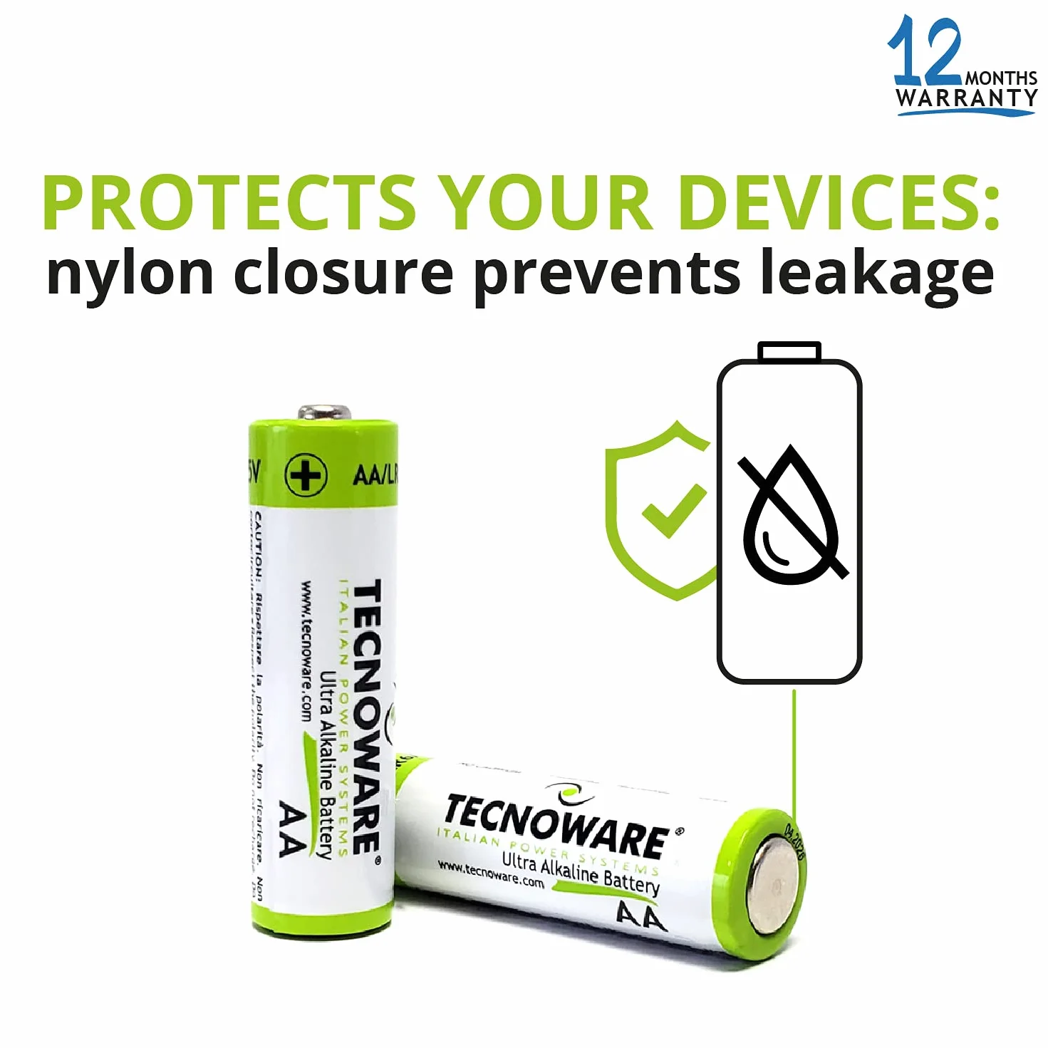 Tecnoware Pilas Alcalinas AA 1,5V Paquete 40, Duraderas Antifugas Ecológicas Reciclable