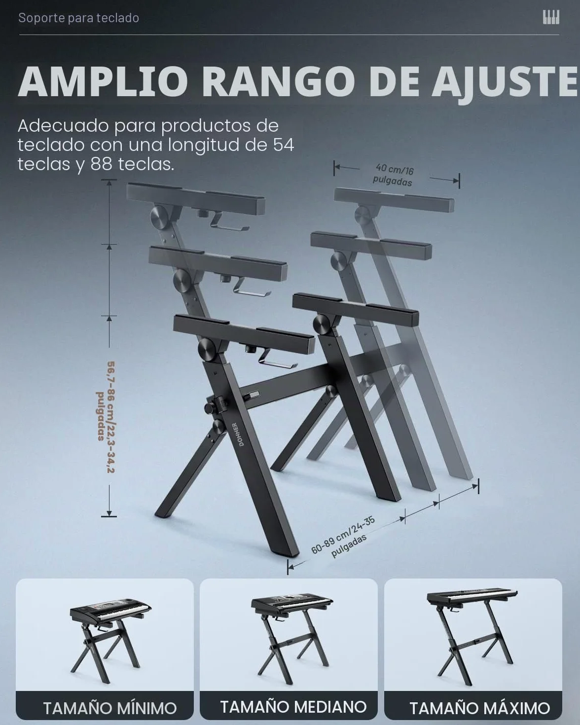 Donner DKS-100 - Soporte plegable para teclado, estilo Z, resistente, portátil, ajustable y plegable, apto para teclado MIDI de 37 54 61 88 teclas, teclados electrónicos, pianos digitales
