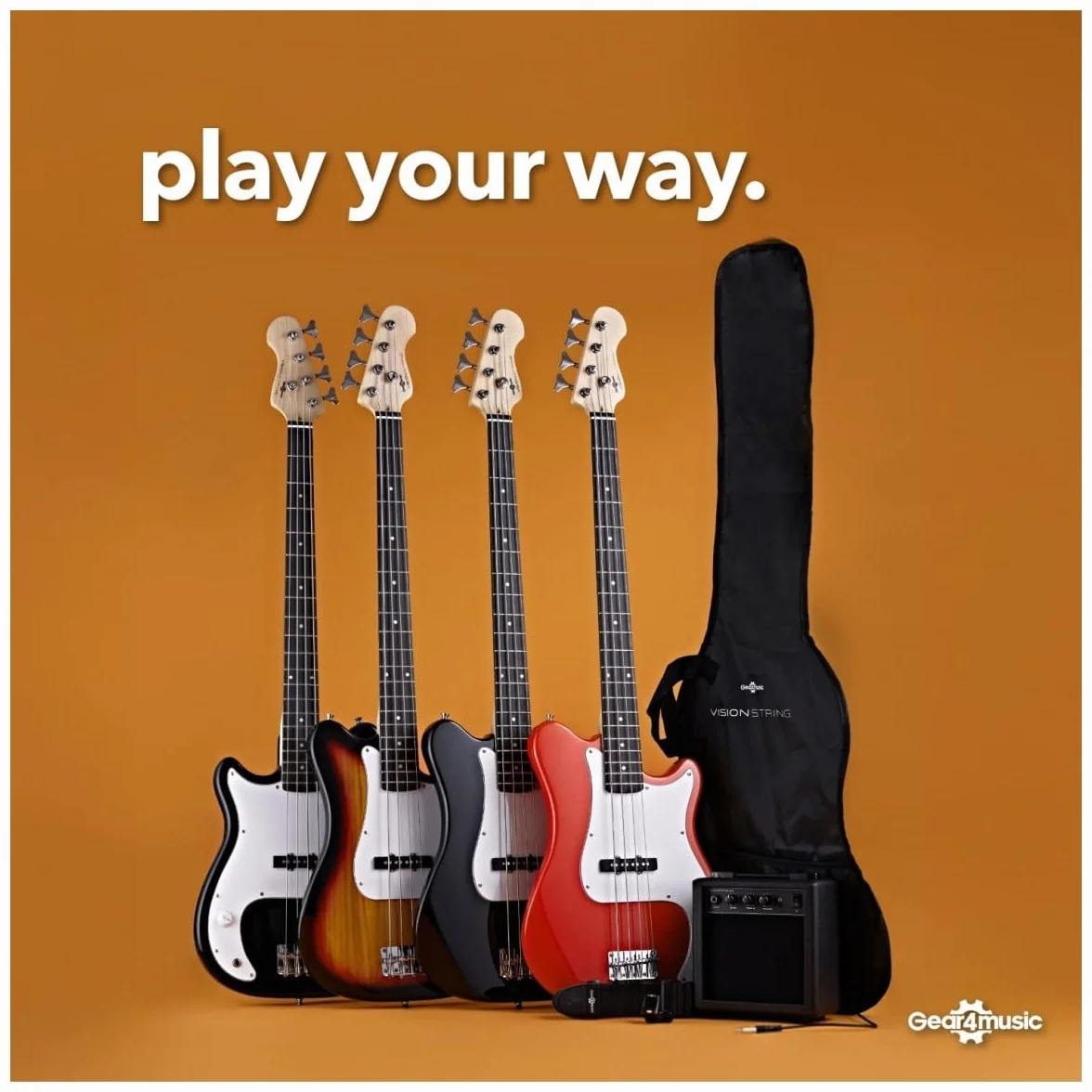 VISIONSTRING Guitarra Bajo Eléctrico Tamaño 3/4 para Principiantes Kids Bass Guitars Kit con Amp Azul