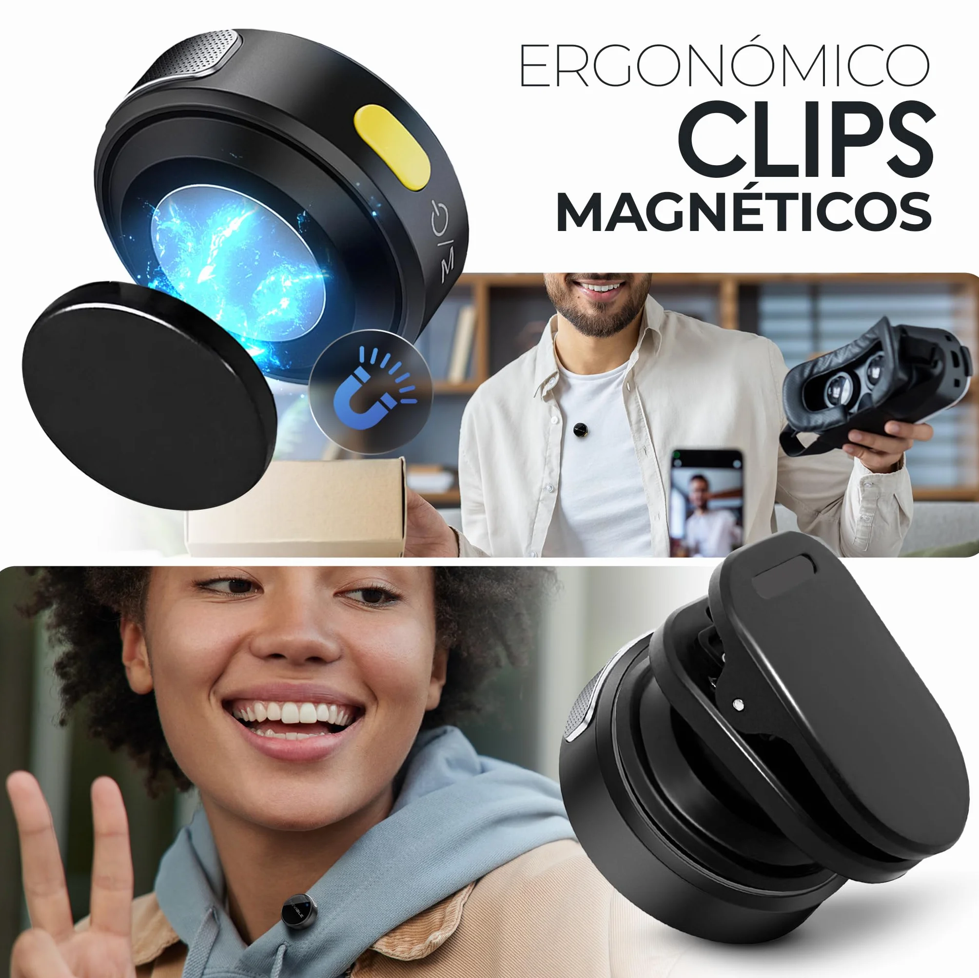 Micrófono Inalámbrico para iPhone, Android USB-C y Cámara, Micro de Solapa para 2 Personas y Móvil, Mini Micrófono 48 kHz/24 bits, Estuche de Carga 25 h, Reducción de Ruido, Adaptadores, Vlog YouTube