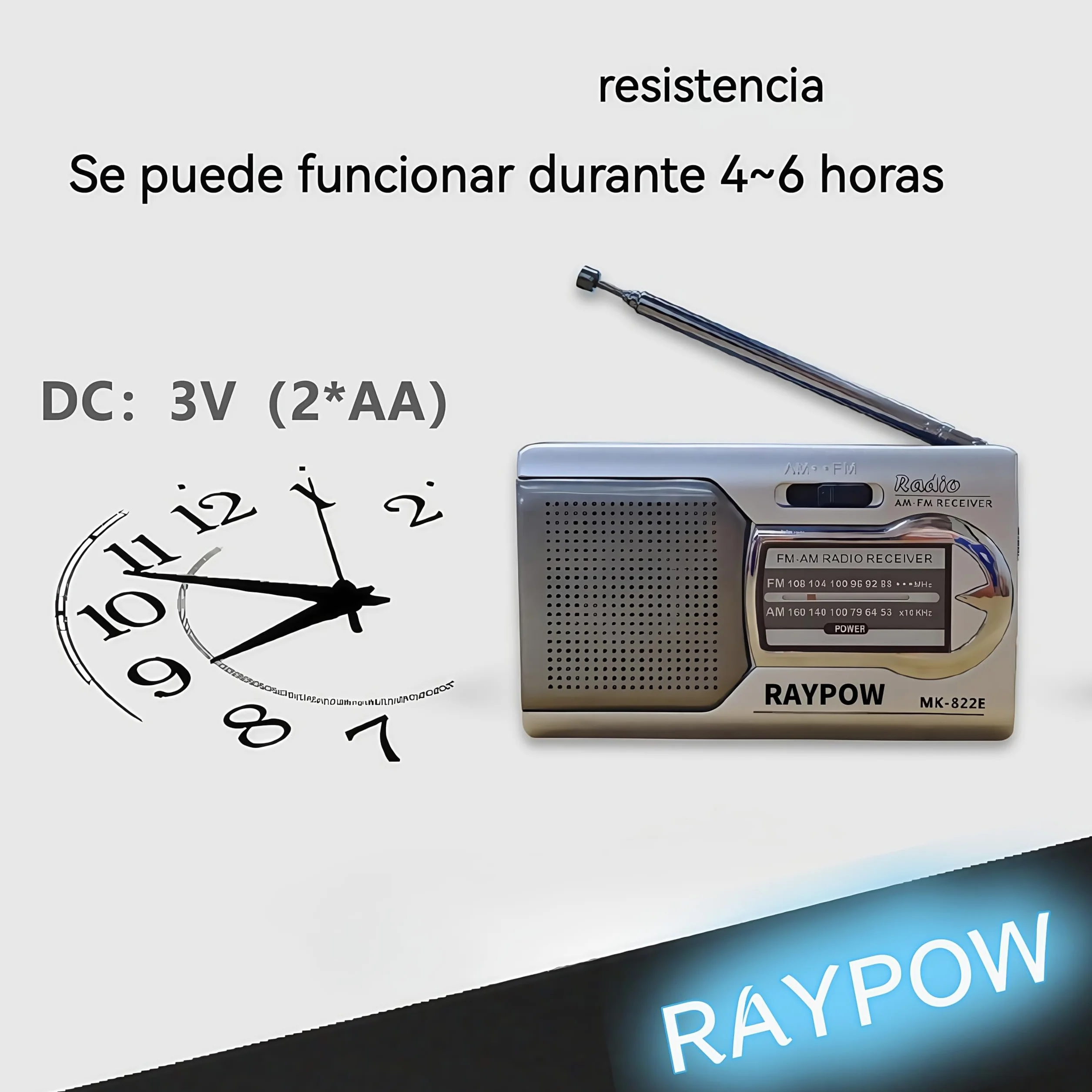 Radio de Portátil, Radios de Transistor Am FM 2 Bandas Bolsillo Portátil Funciona con 2 Pilas AA, Radio de Pequeña de Bolsillo Viaje FM,Altavoz Fuerte,Uso en Interiores, Exteriores. (Plata)