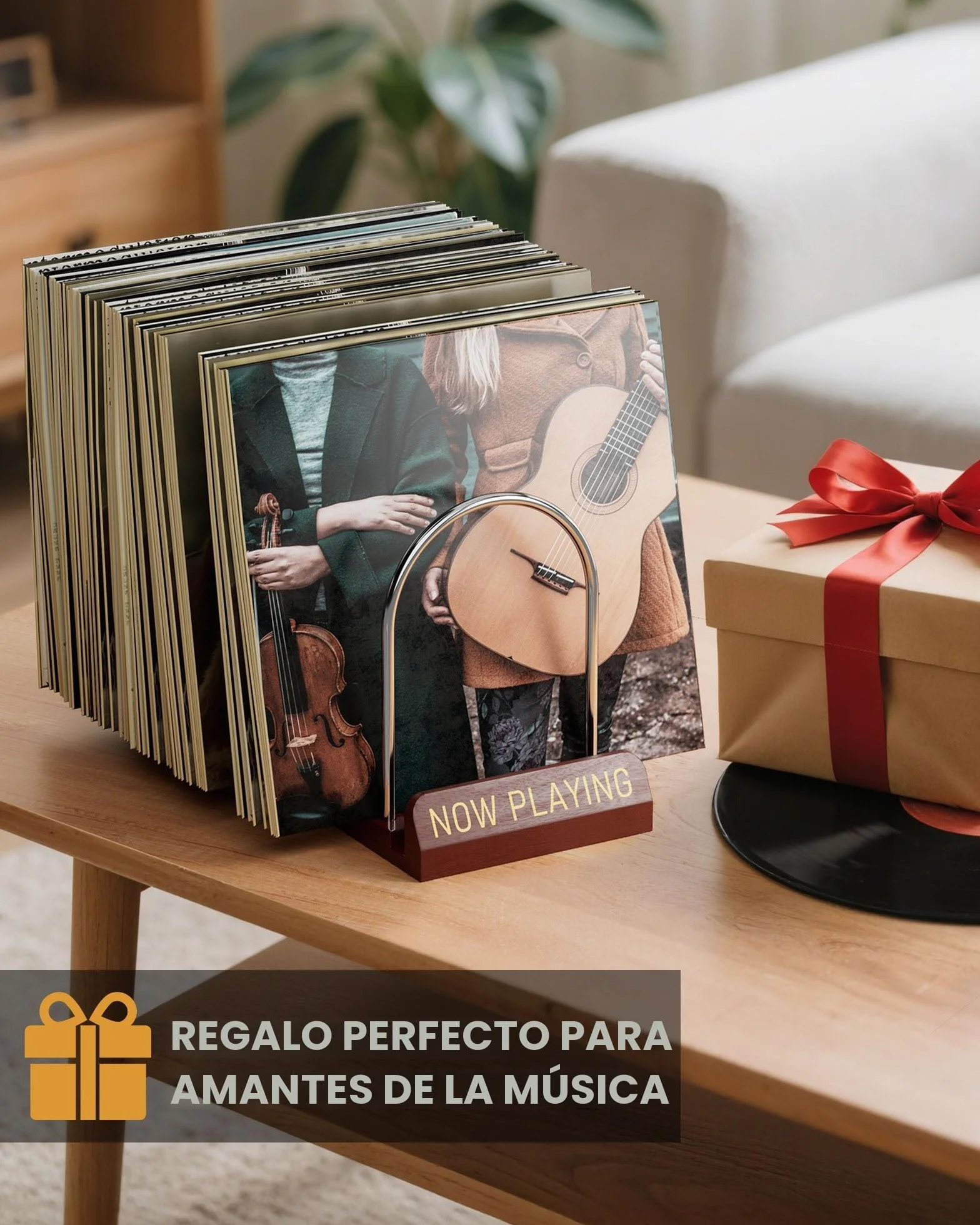 BS-VOG Soporte Vinilos, Expositor Discos Vinilo Extensible 30-70 LP, “Now Playing”, Estante Madera & Metal, Soporte Estable Para Decoración Hogar & Amantes Música