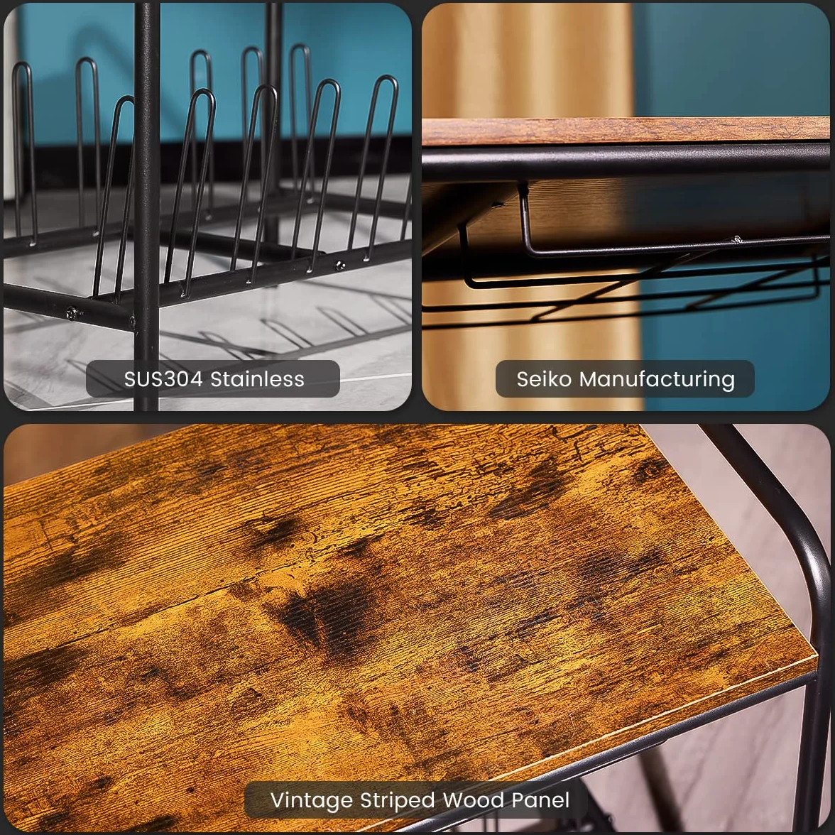 Soporte de madera para tocadiscos de mesa con almacenamiento de discos.