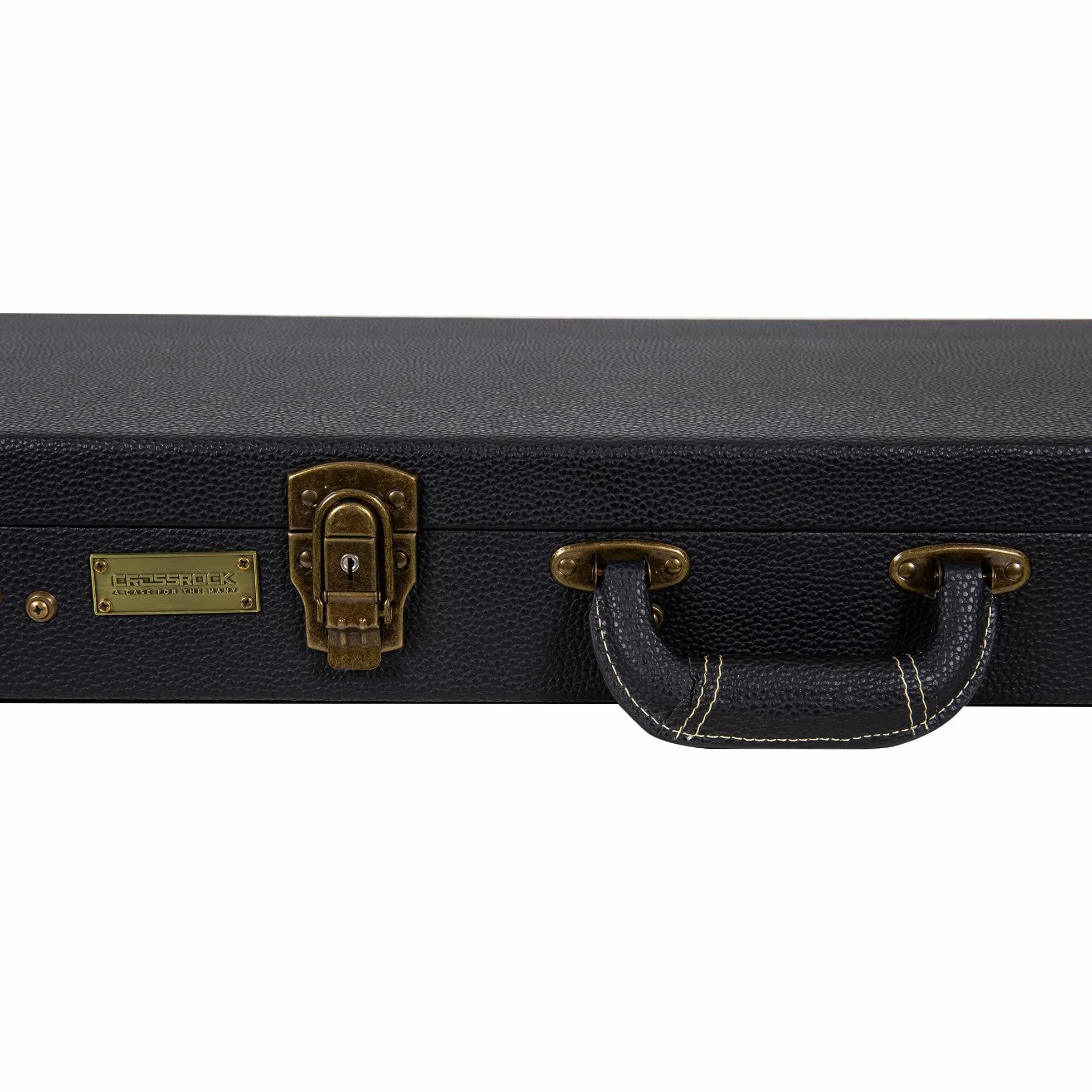 Crossrock Funda de Madera para Guitarra eléctrica Jazzmaster (Estilo Moderno) y Jaguar, Acabado Negro, herrajes Vintage, Forro de Esponja, Compartimento de Almacenamiento, Black, Jazzmaster