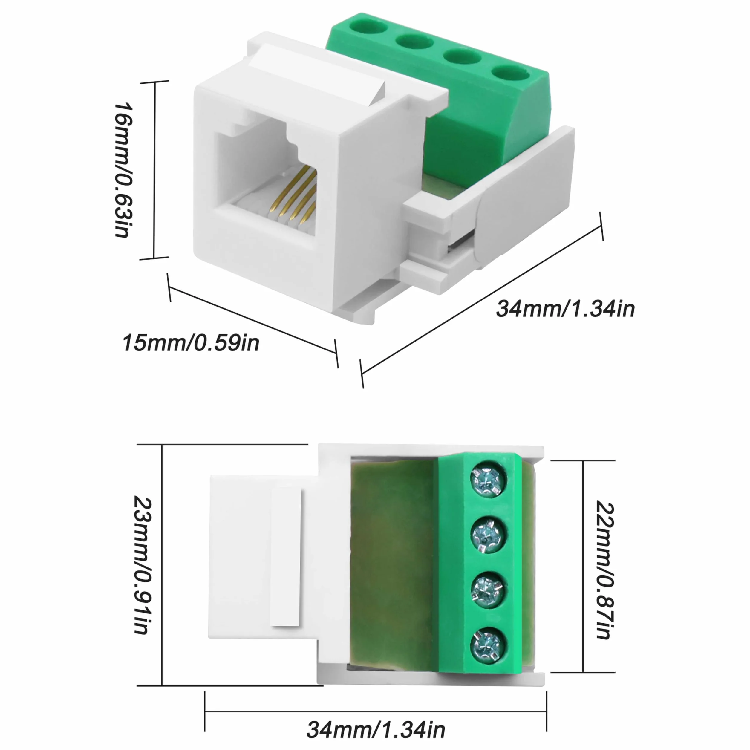 Módulo de teléfono CAT3 RJ11 6P4C hembra a 4 pines, adaptador de terminal, conector de línea telefónica - 5 unidades