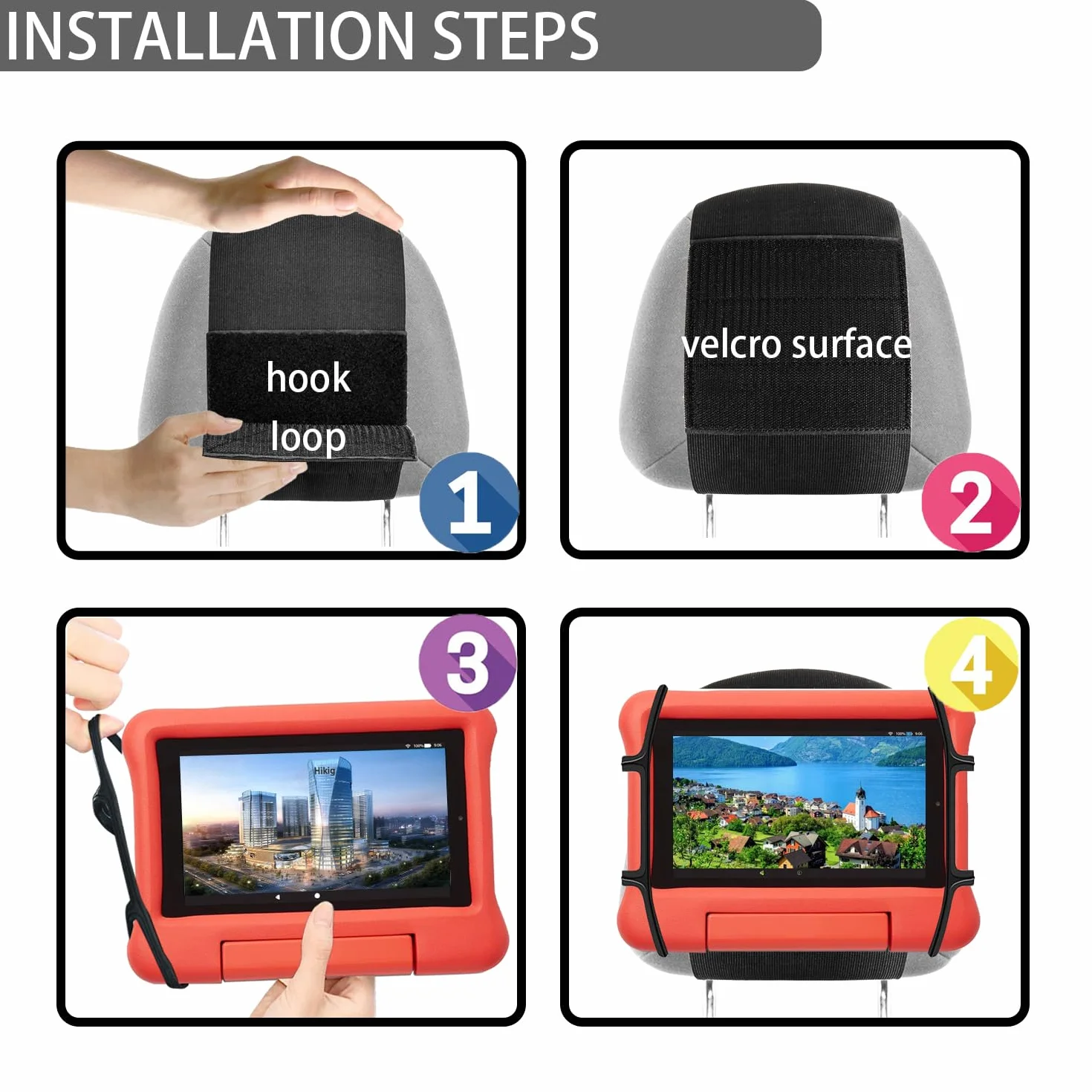 Hikig Soporte Tableta Coche, Reposacabeza Universal con Soporte 360° para iPhone/iPad y Pantallas de 3,5 a 12,9 Pulgadas, con Correas de Nylon Elásticas
