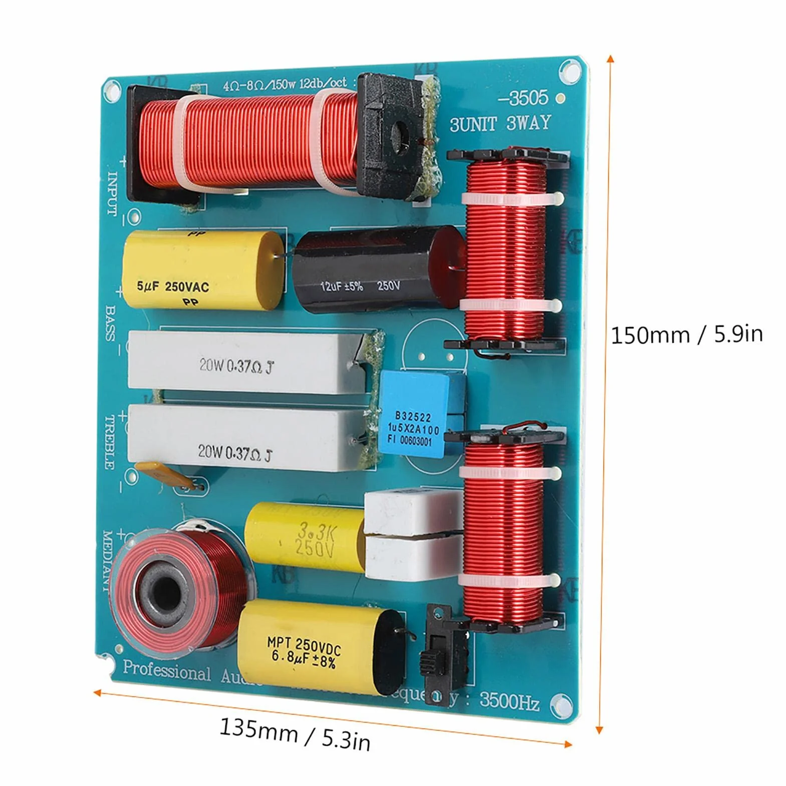 Divisor de frecuencia Crossover 3 vías Altavoz Filtro Audio 300W para DIY KTV