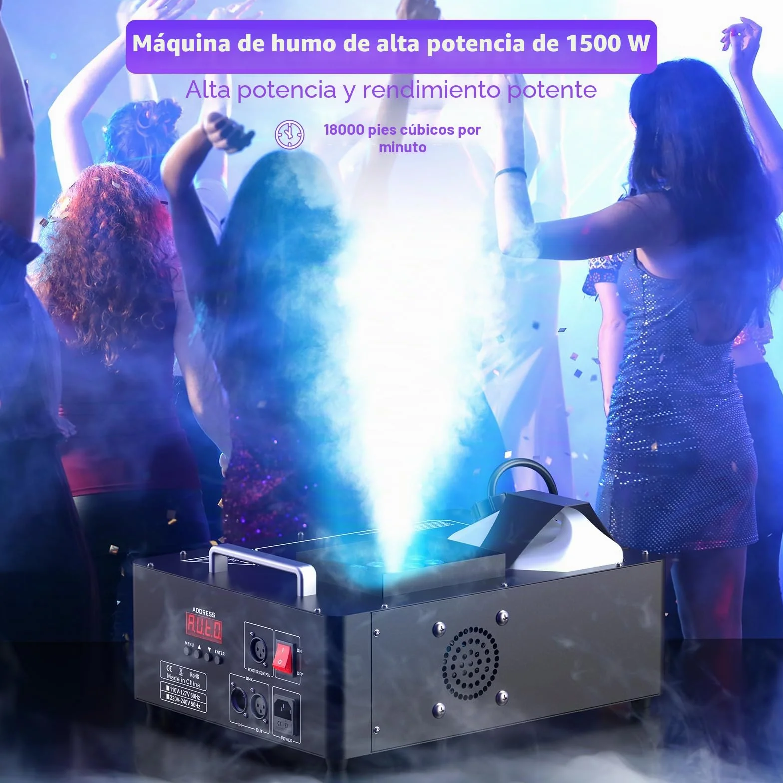 Máquina de Humo de 1500W, Máquina de Niebla de 24 LED RGB d-mx512 y Control Remoto para Escenario Bodas Fiestas Halloween Navidad
