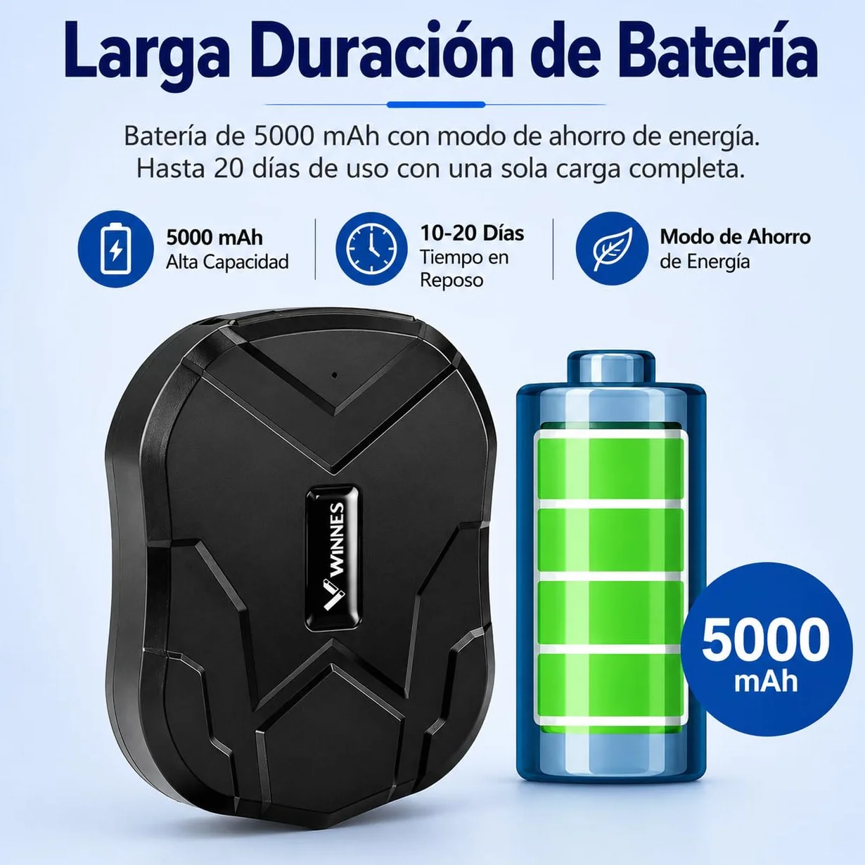 Winnes Localizador GPS para Coche 5000 mAh Rastreador magnético Resistente al Agua Tiempo de Espera ultralargo de hasta 90 días Alertas de geovalla Suscripción Gratuita TK905