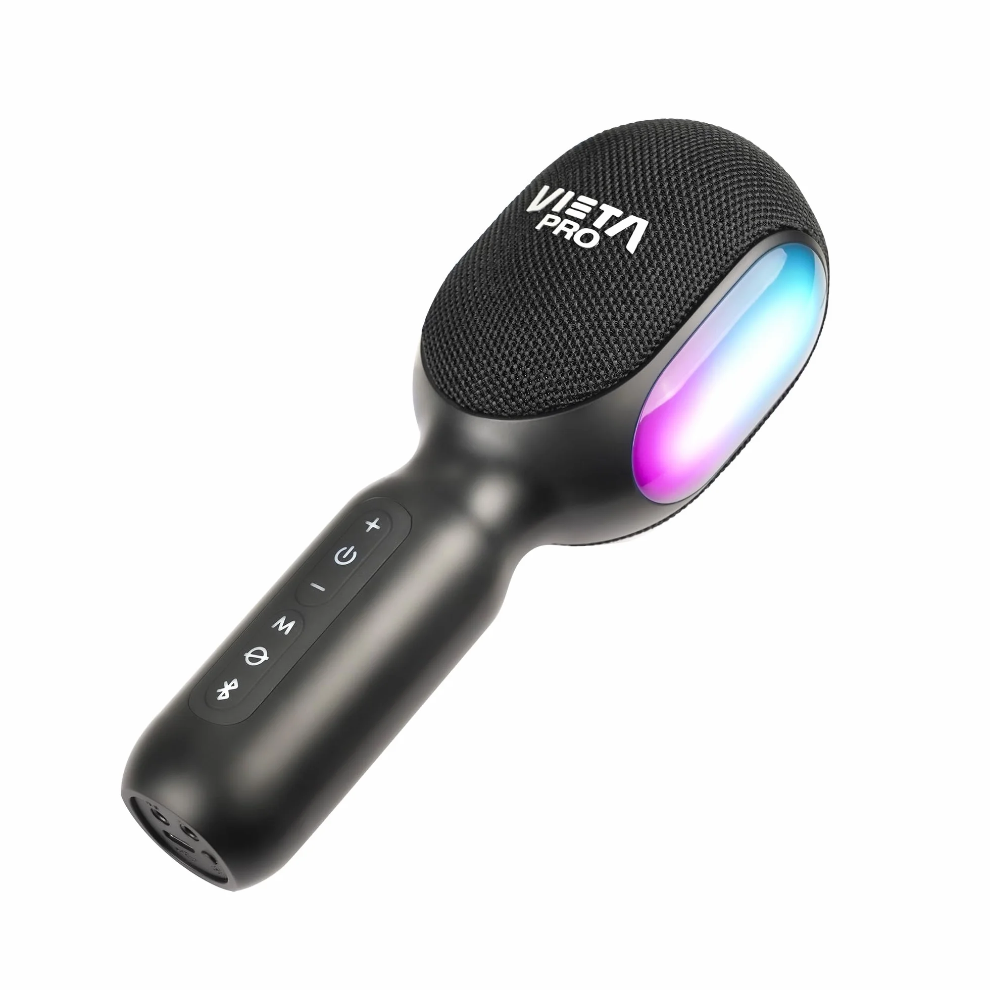 Vieta Pro Micrófono Inalámbrico con Altavoz para Karaoke True Wireless. Micrófono con Bluetooth, 10H de Batería, Transmisor Radio FM y Efectos de Luz y Sonido. | Micro Karaoke Party La Voz Negro