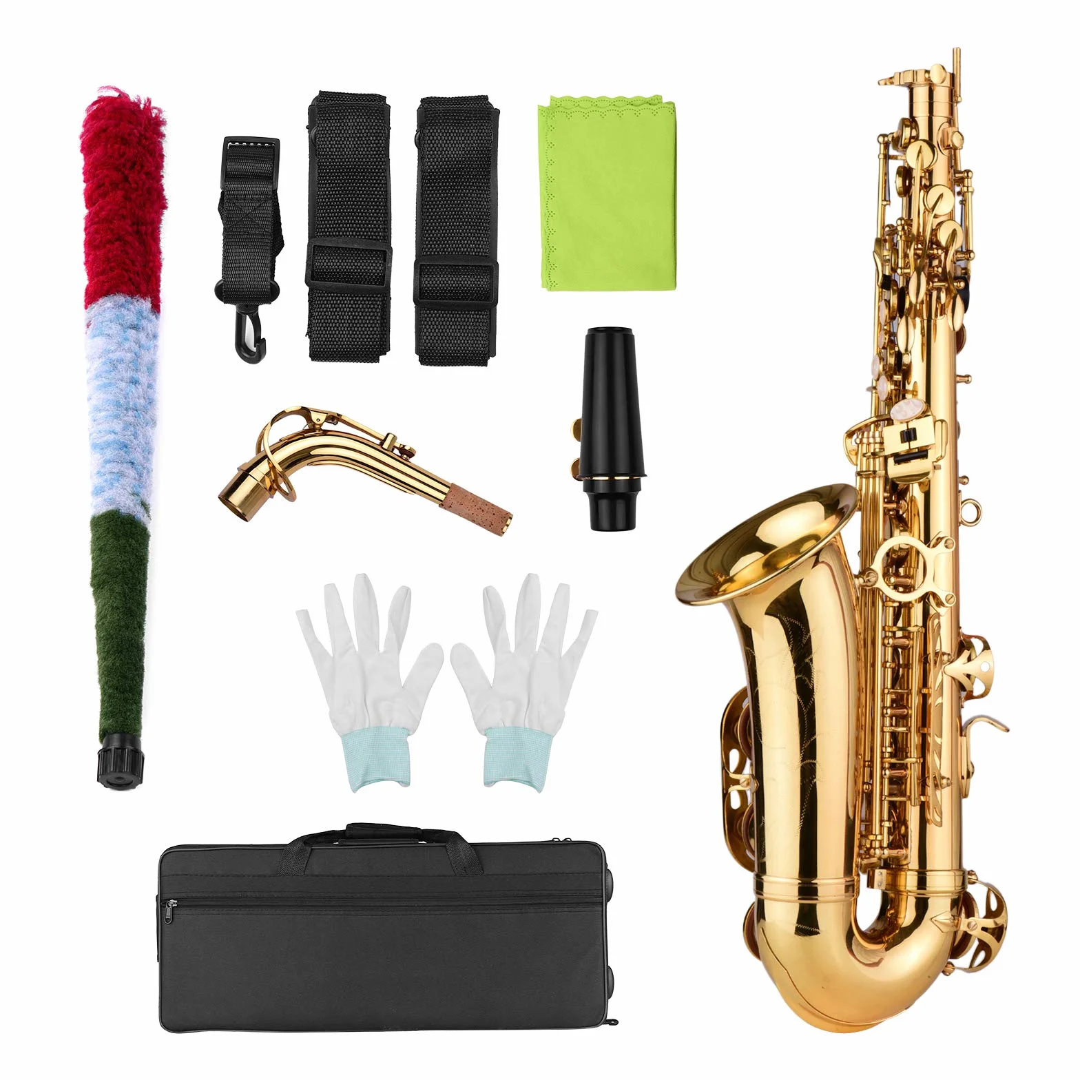 HUIOP Saxofón Alto AS100 Eb instrumento de viento saxofón Alto lacado de latón con estuche de transporte guantes correas paño de limpieza cepillo