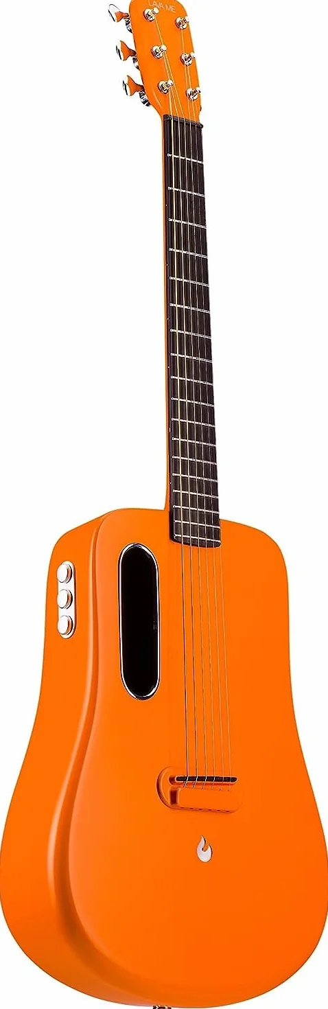 LAVA Guitarra eléctrica de fibra de carbono ME 2 con efecto, adecuada para fiestas, peso ligero, actuaciones, cómoda de viajar y llevar, con bolsa de recogida y cable de carga (FreeBoost, naranja, 36